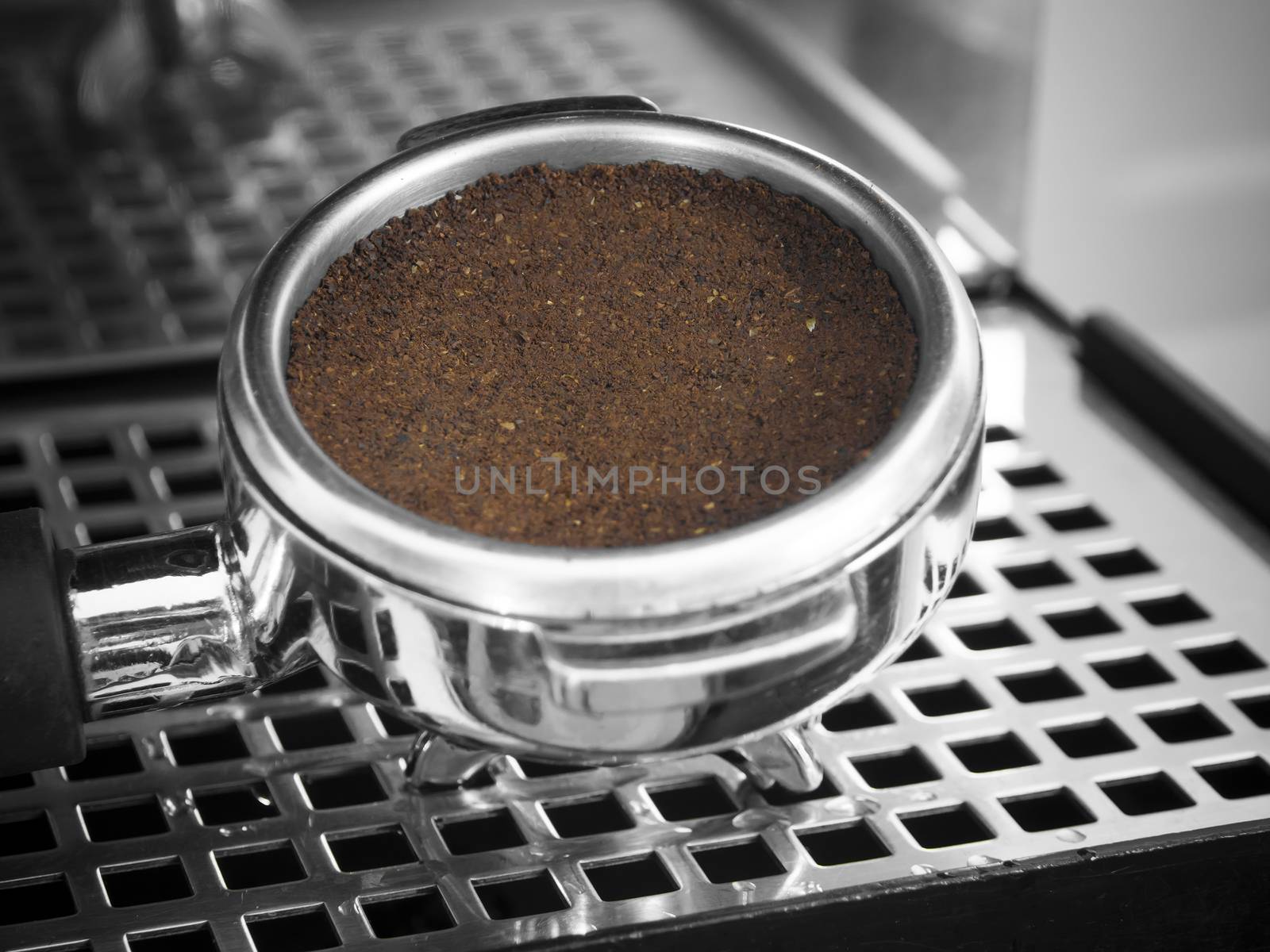 Grounded espresso in a portafilter