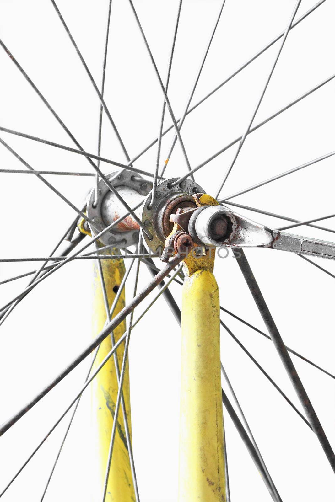 Detail of bicycle wheel isolated on white