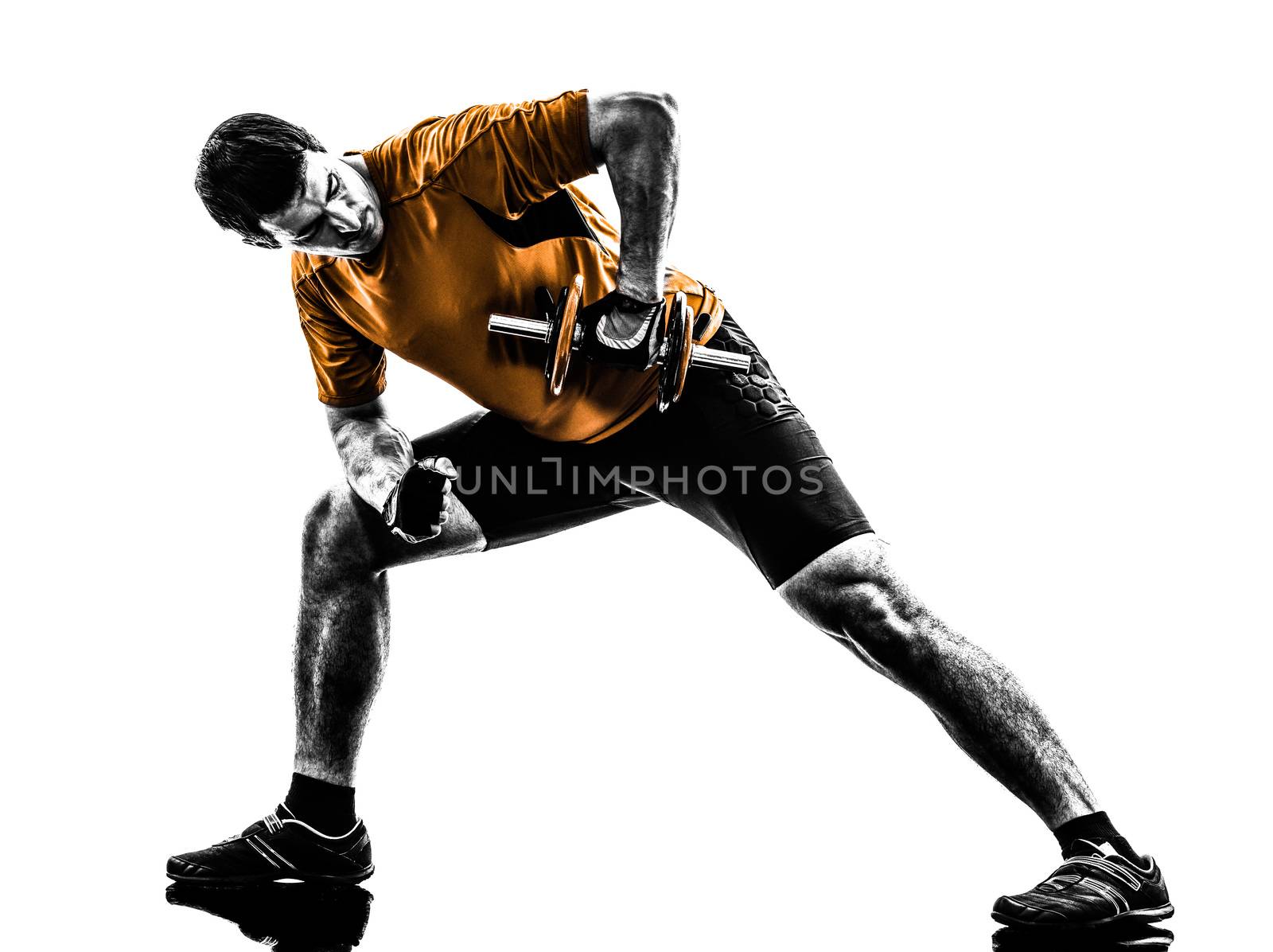 man exercising weight training silhouette by PIXSTILL