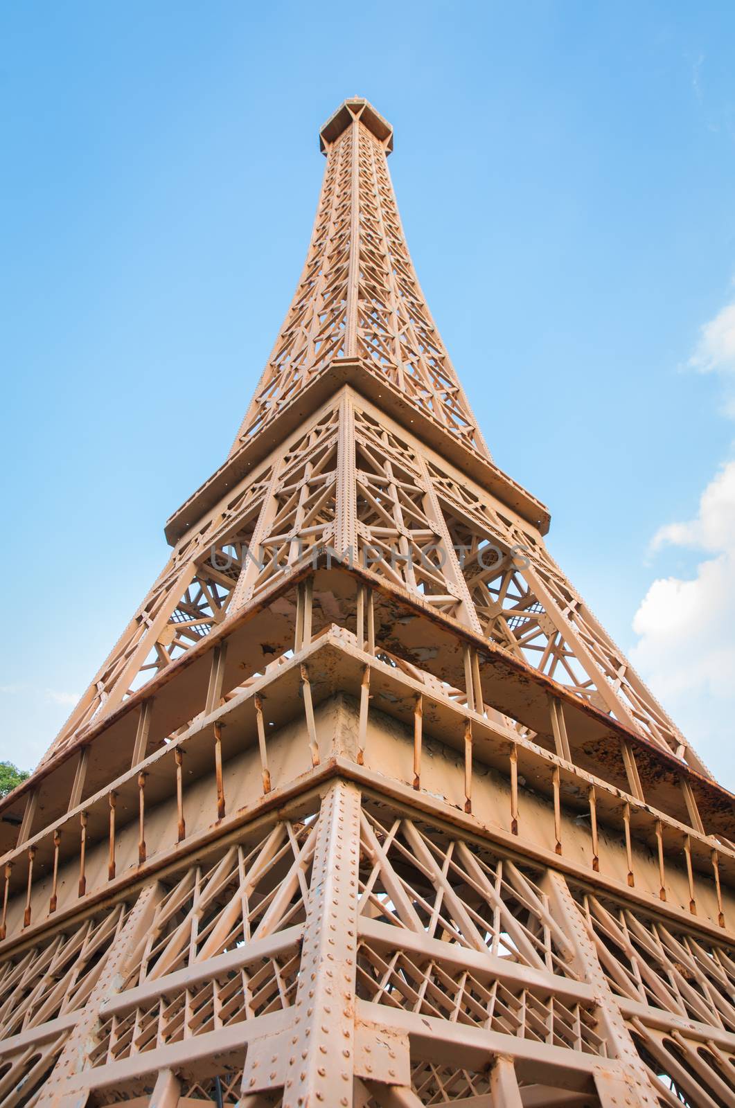 eiffel tower  is reproduced to mini size in mini siam, Thailand.