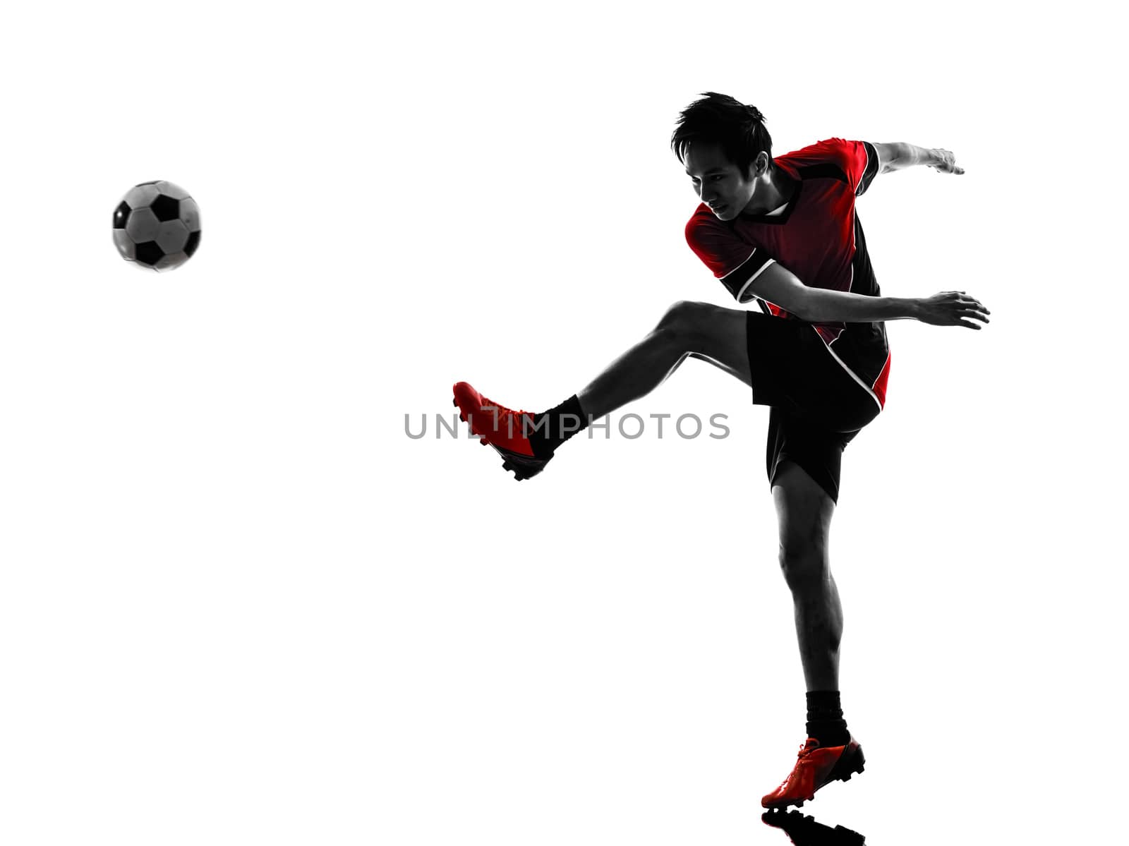 asian soccer player young man silhouette by PIXSTILL