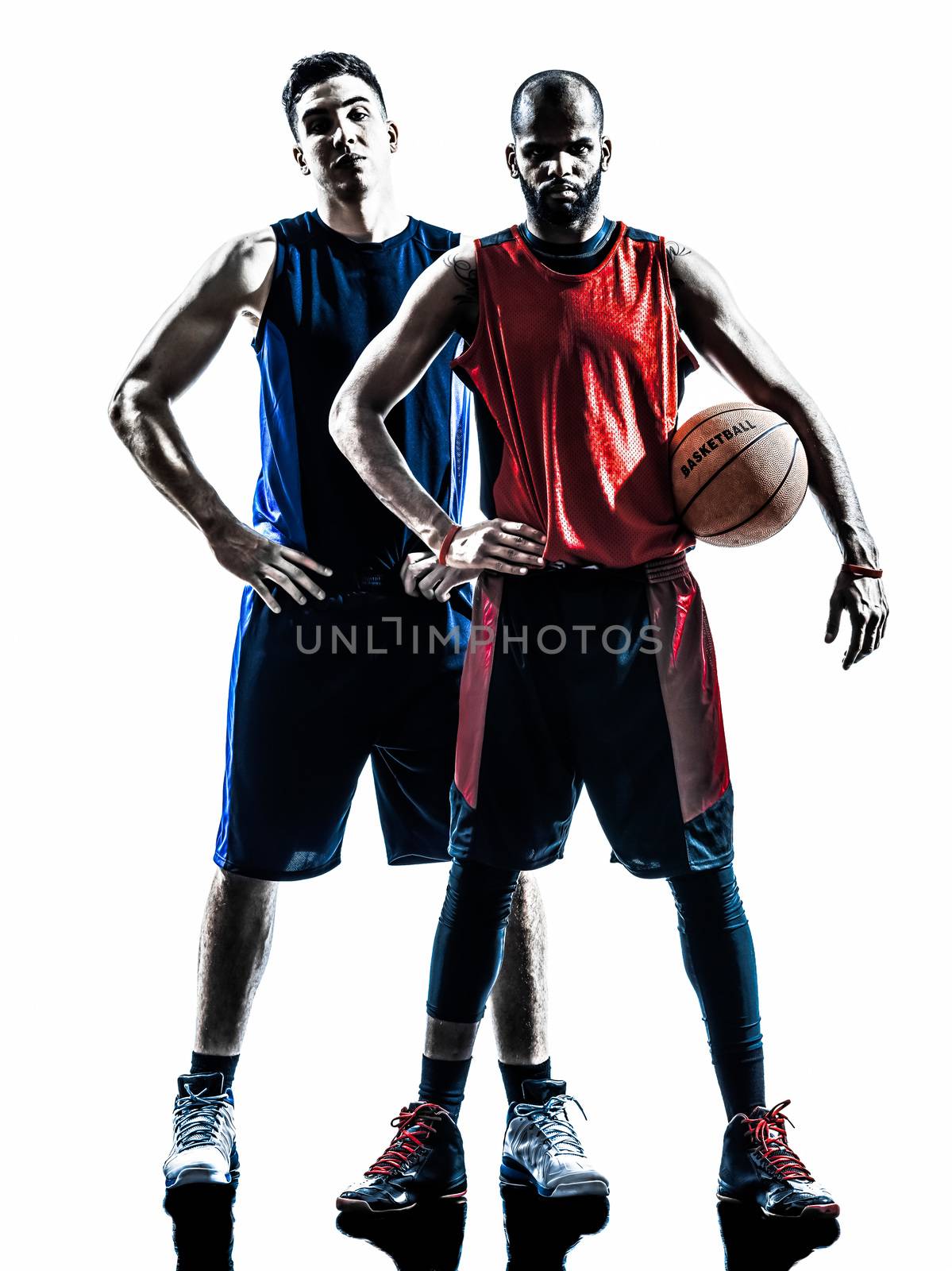 caucasian and african basketball players man silhouette by PIXSTILL