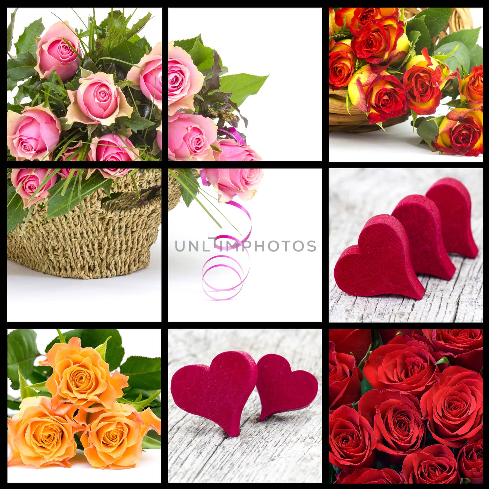 colourful roses and hearts - collage