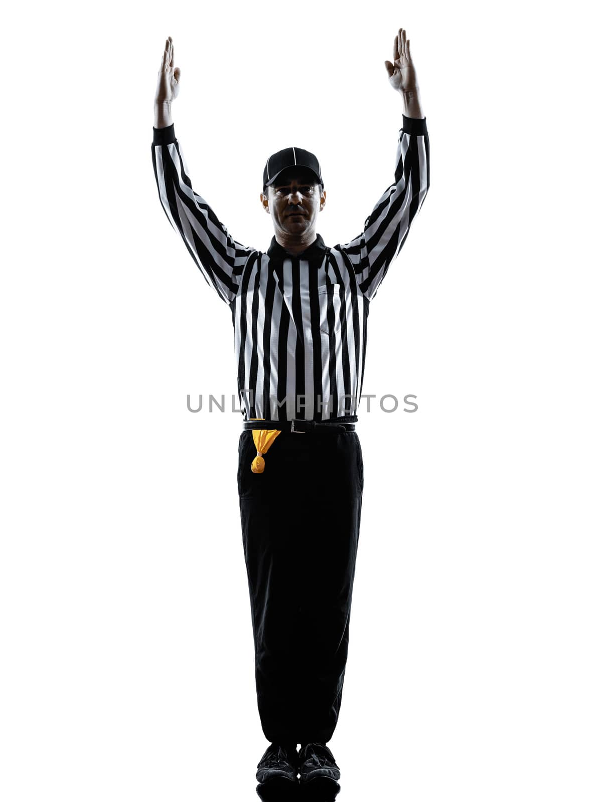 american football referee touchdown gestures in silhouettes on white background