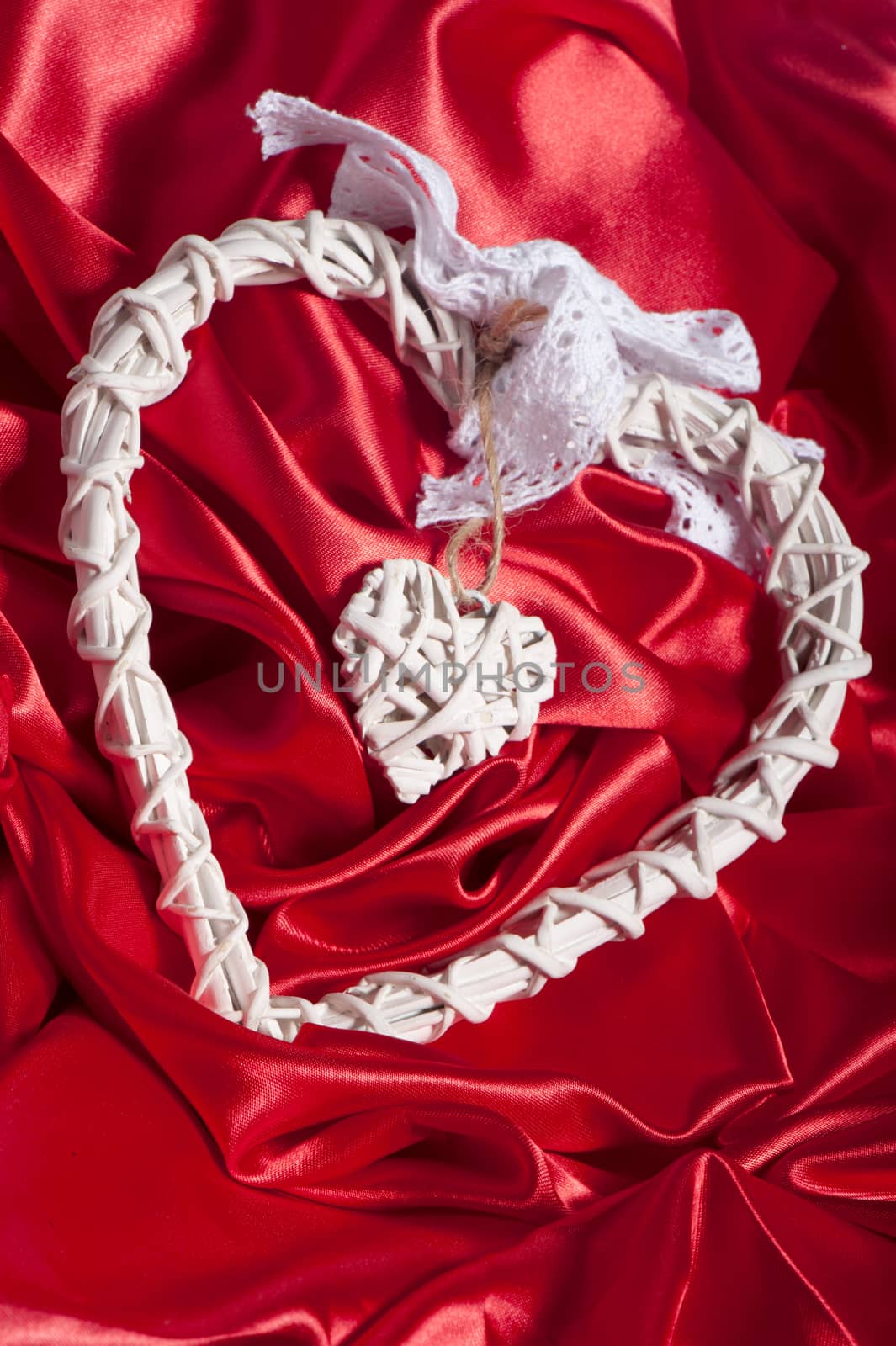 a elegant heart on a red fabric