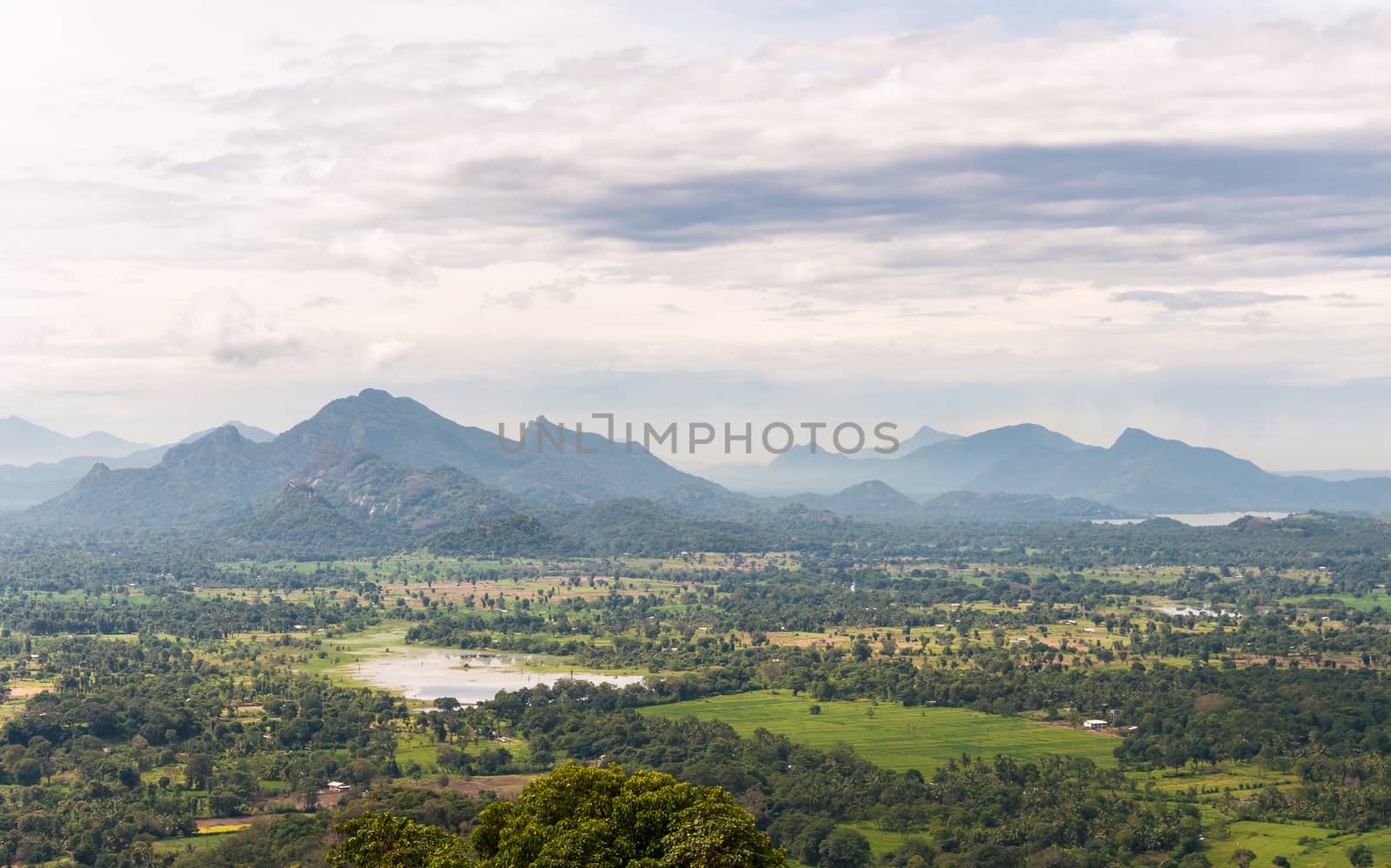 Mountain landscape of Sri Lanka. View from Sigiriya Rock Temple.