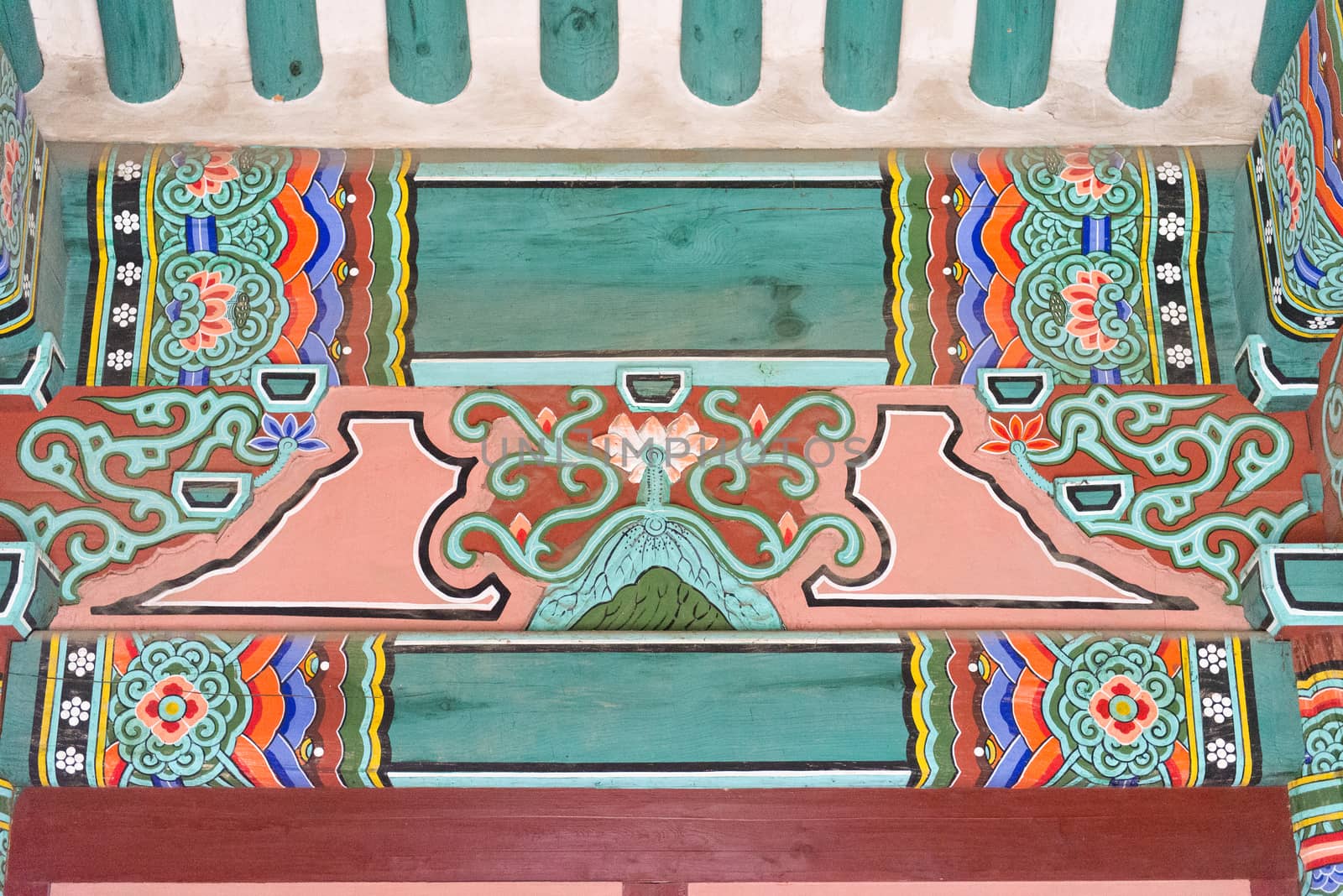 Buddhistic temple ornaments in a korean temple with beautiful colors