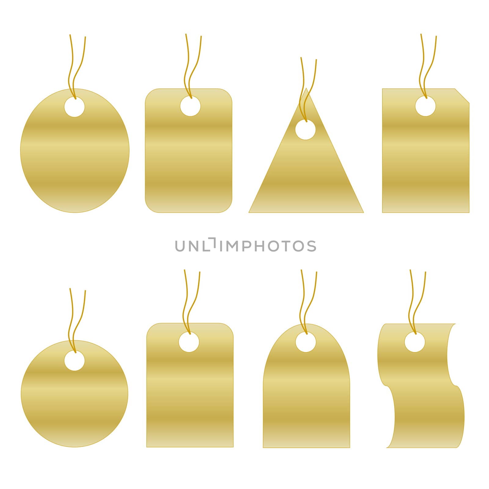 Set of eight different golden labels in white background