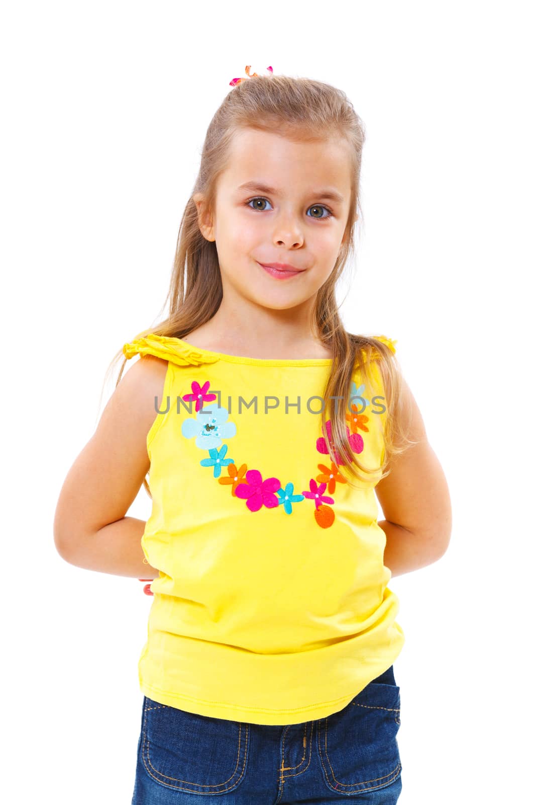 Portrait beautiful little girl, isolated on white background.