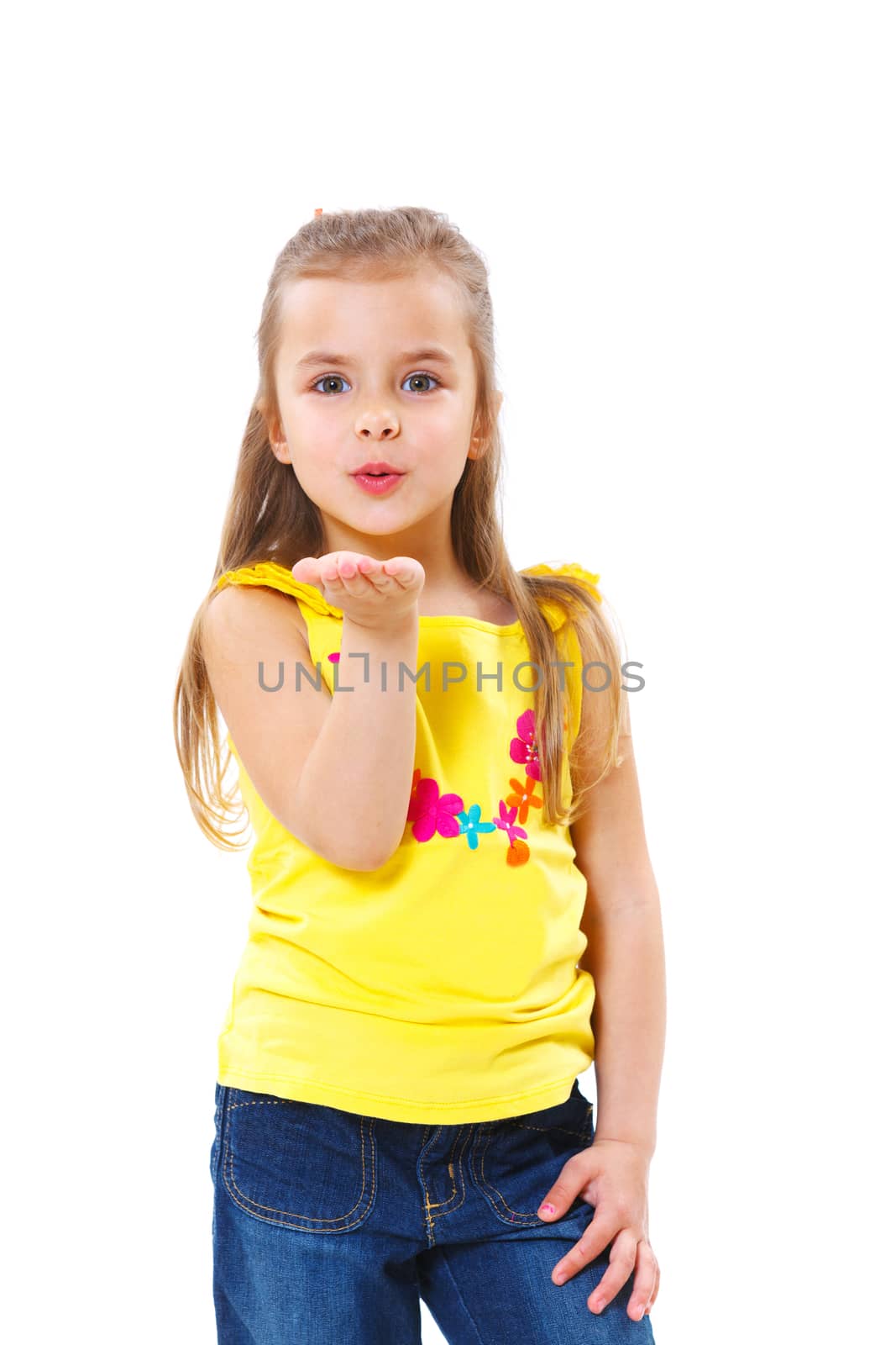 Portrait beautiful little girl, isolated on white background.