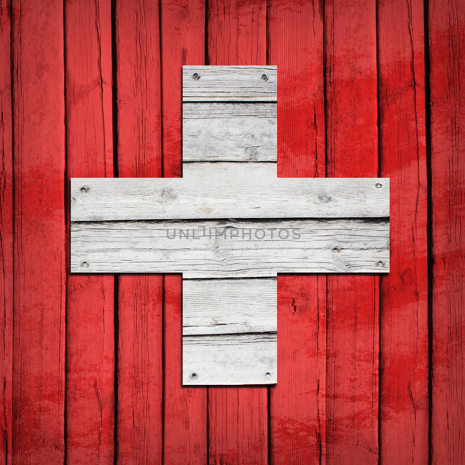 Swiss flag painted on wooden boards by cherezoff