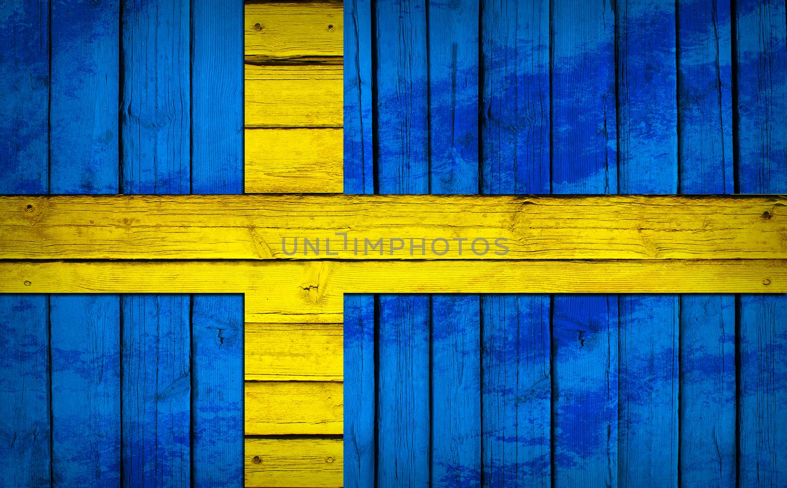 Sweden flag painted on wooden boards by cherezoff