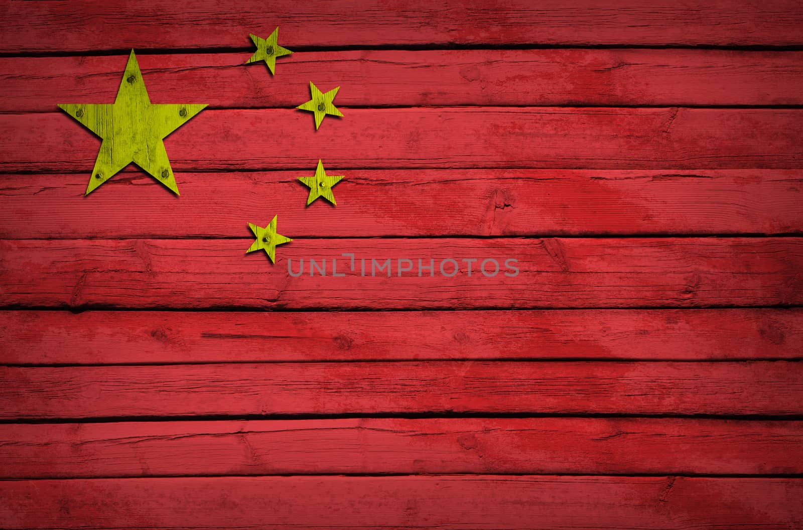 China flag painted on wooden boards. Grunge style