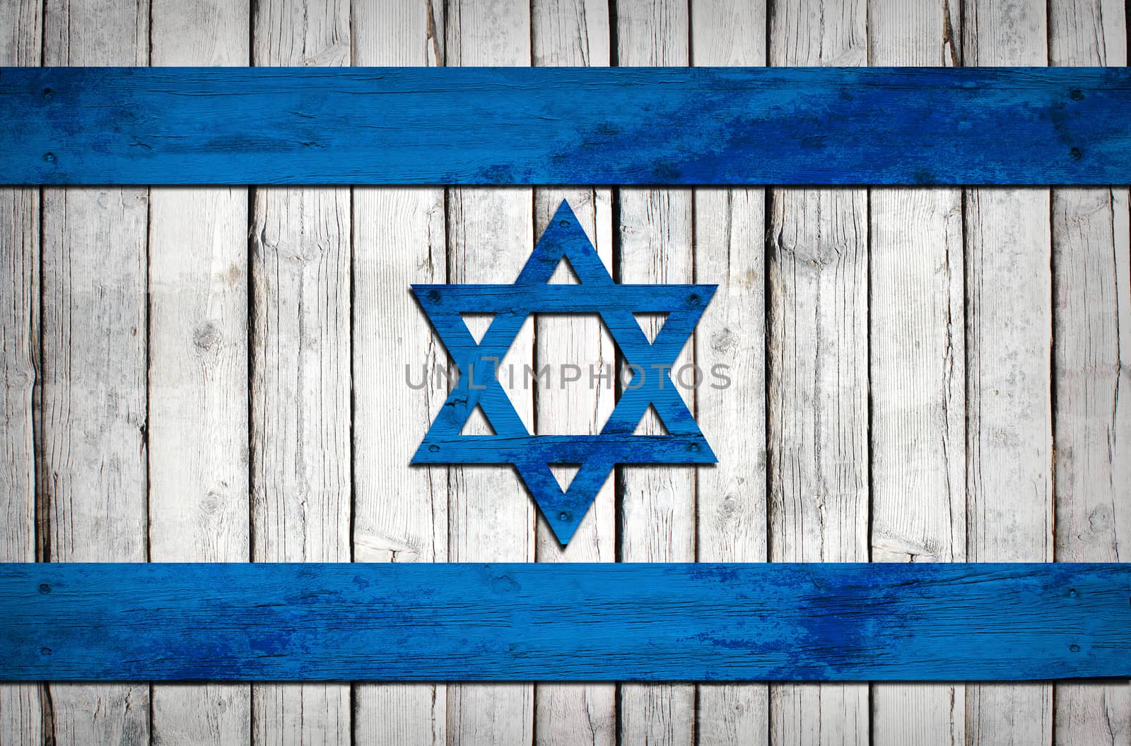 Israeli flag painted on wooden boards. Grunge style