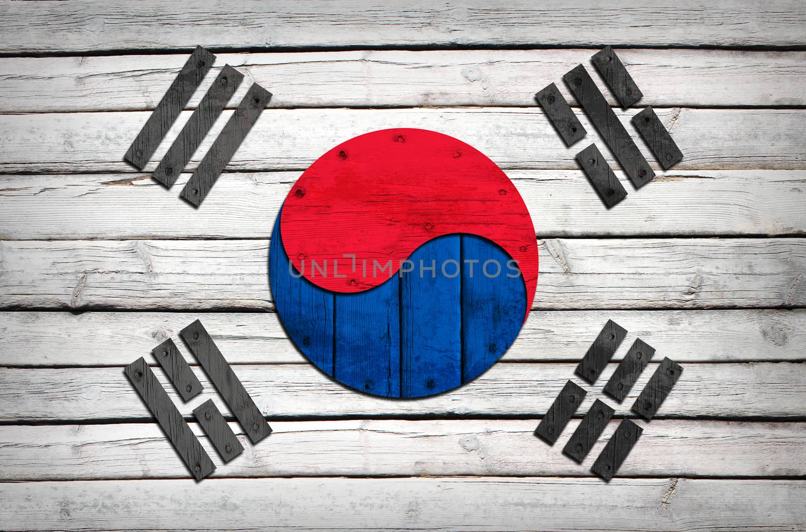 South Korean flag painted on wooden boards. Grunge style