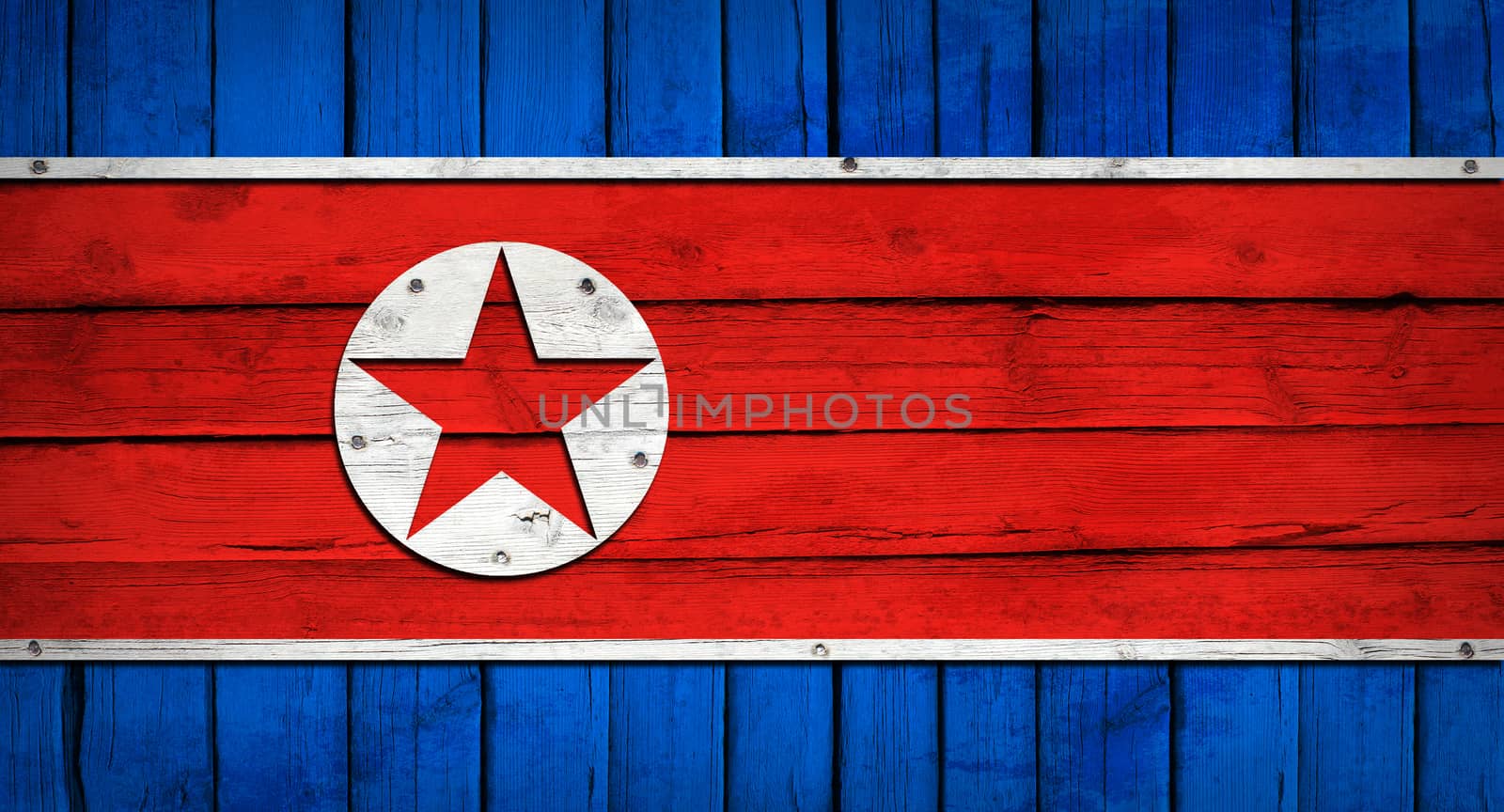 North Korea flag painted on wooden boards. Grunge style