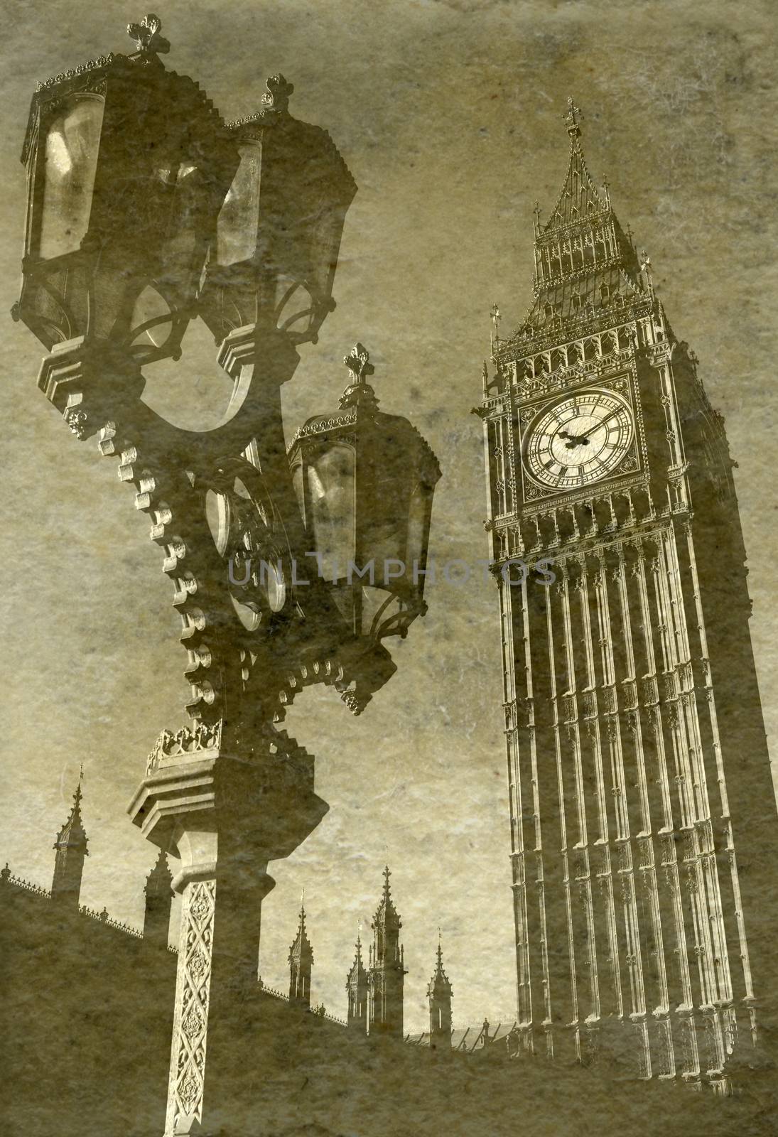Vintage Antigue Picture of Big Ben/the Houses of Parliament in London.