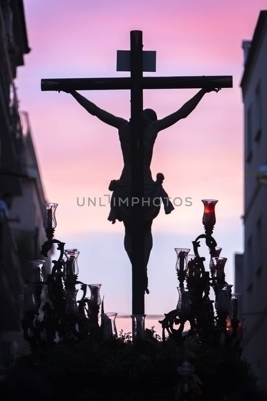 Linares, Jaen province, SPAIN - March 16, 2014: Figure of Jesus on the cross carved in wood by the sculptor Alvarez Duarte, Holy Christ of the Estudiantes, Linares, Jaen province, Spain