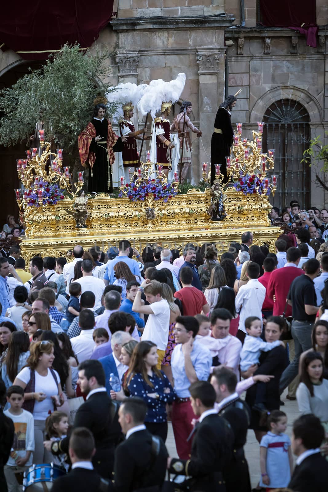 Linares, jaen province, SPAIN - March 17, 2014: Brotherhood of Jesus corsage making station of penitence in front at the town hall, Linares, Jaen province, Andalusia, Spain