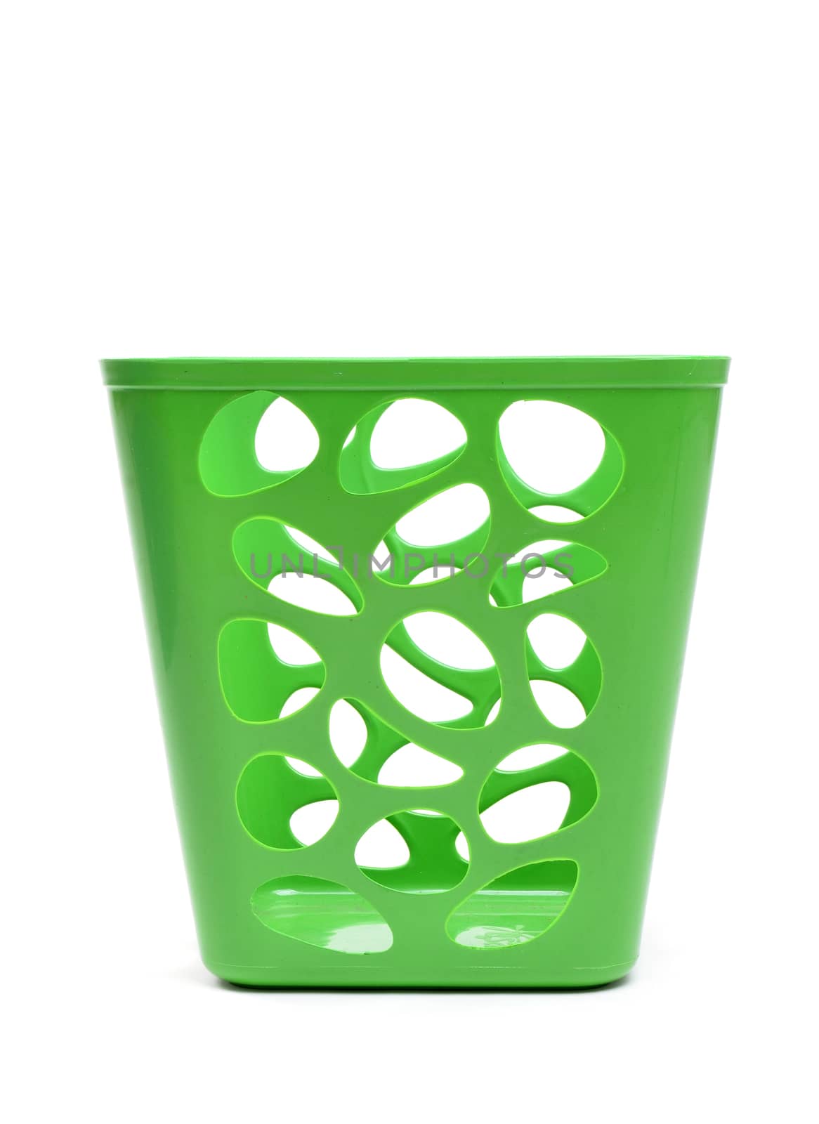 green plastic basket isolated on white background