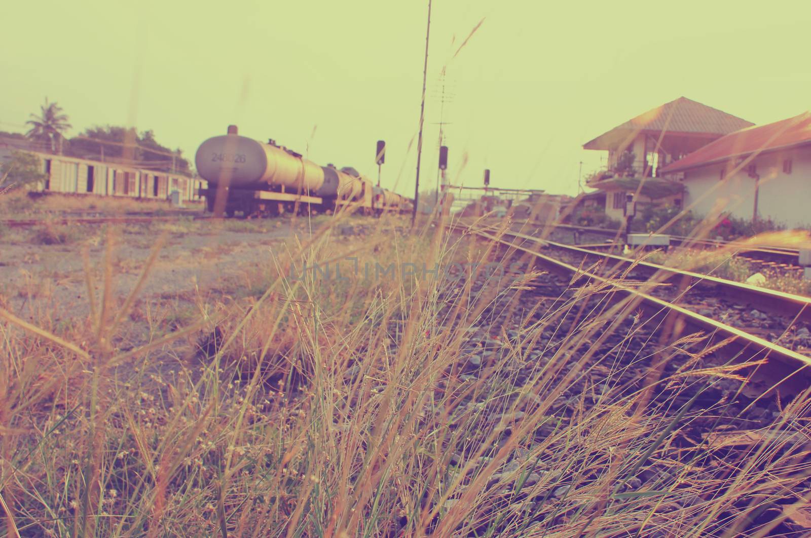 Old railway station with retro filter effect