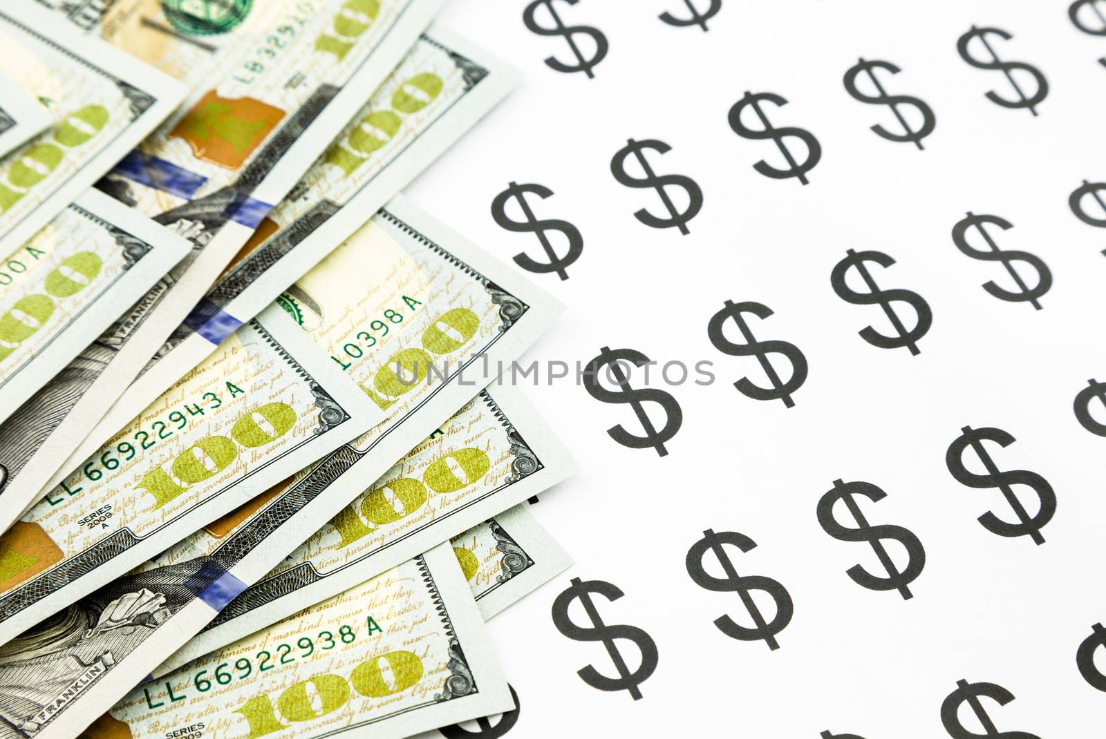 new edition 100 dollar banknotes and dollar sign, currency and money for business concept