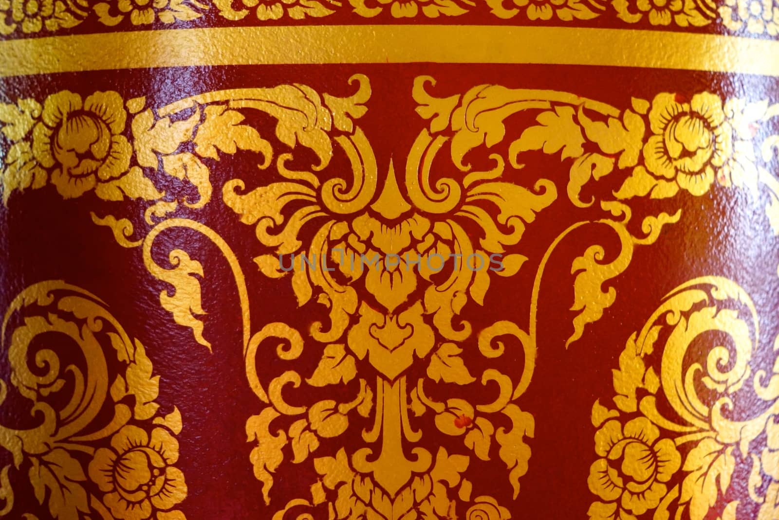 various of thai patterns on temple wall and pillars that  usually present in red,black and gold colour