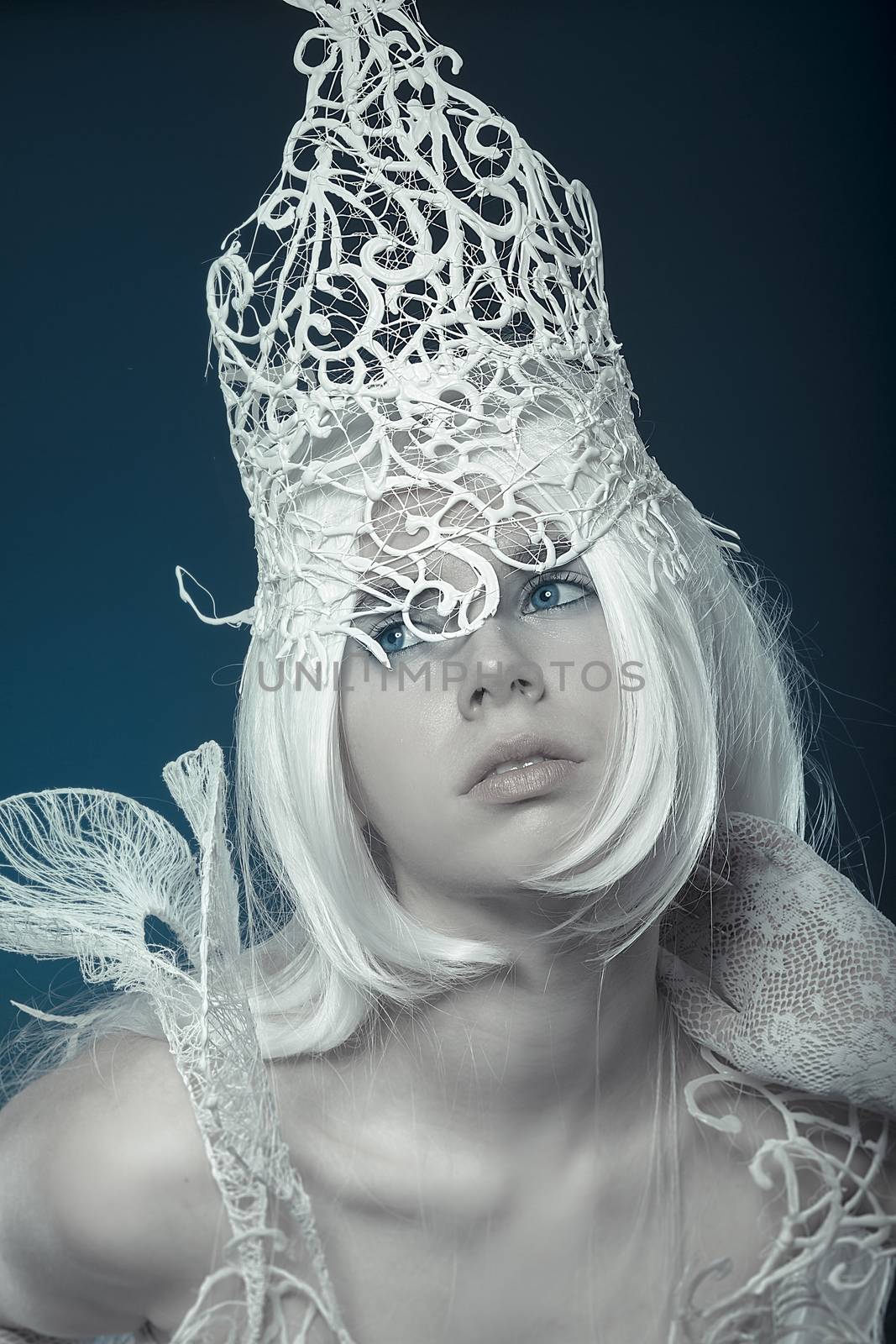 Snow white Queen. Beautiful model with long white hair and vinta by FernandoCortes