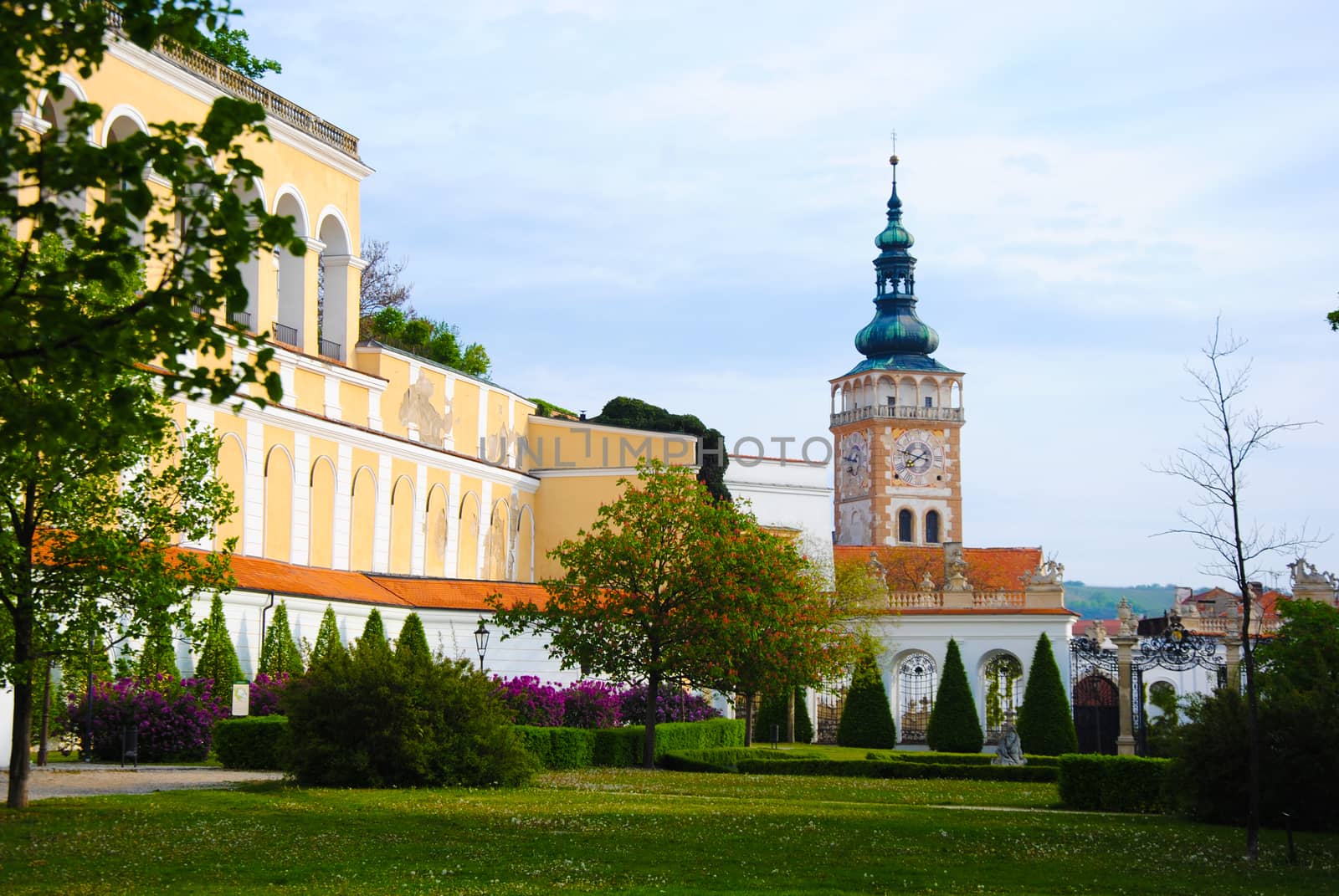 Mikulov castle park and church tower by pyty