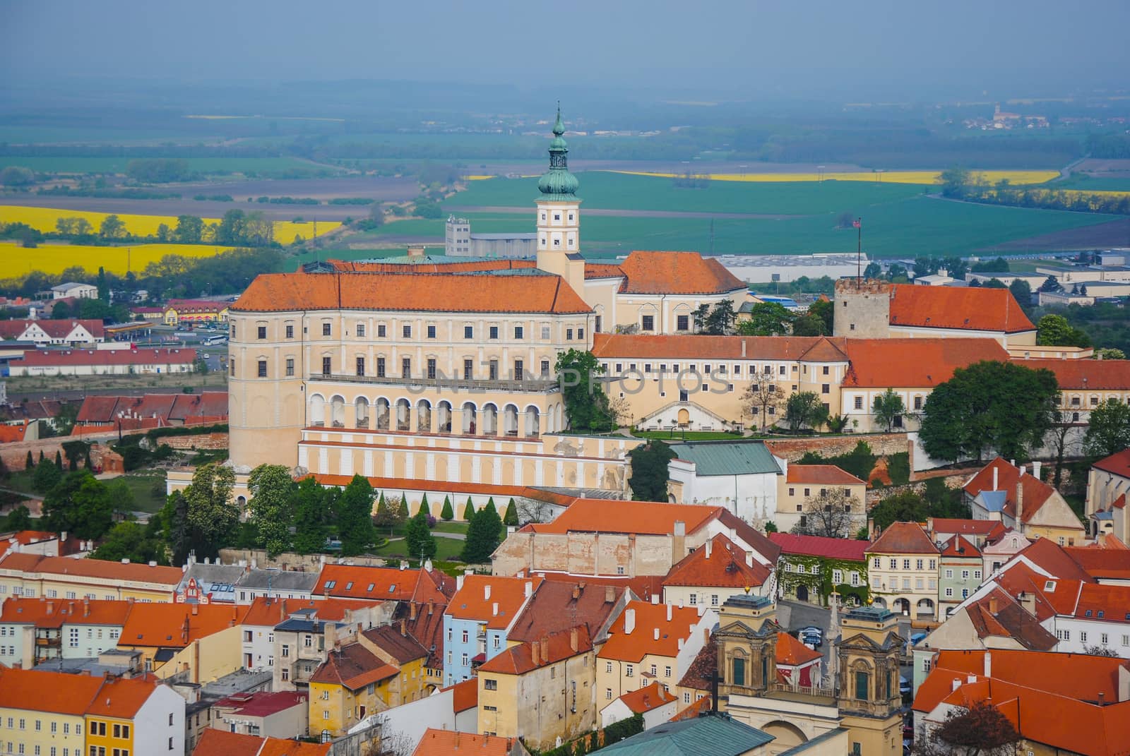 Mikulov castle in typical moravian town by pyty