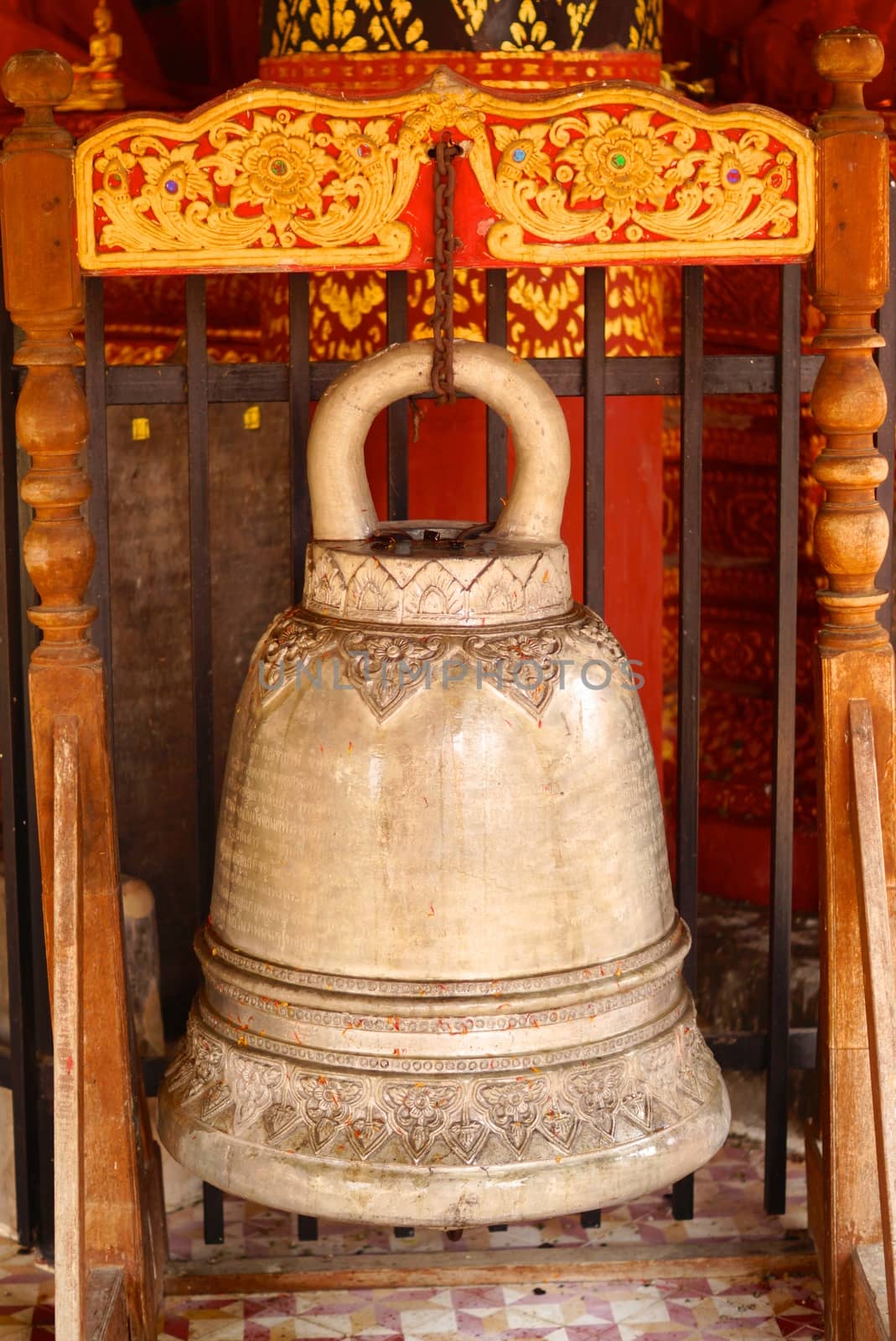 ancient traditional thai bell that decorated with thai pattern,Lampang temple,Thailand