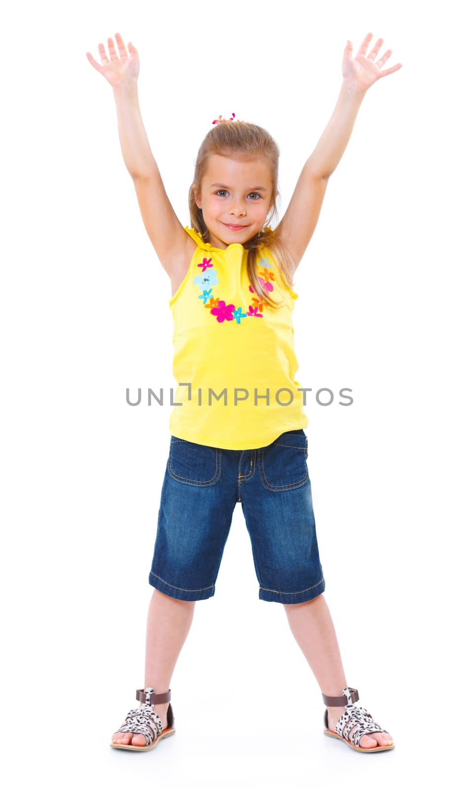 Portrait beautiful little girl, isolated on white background.