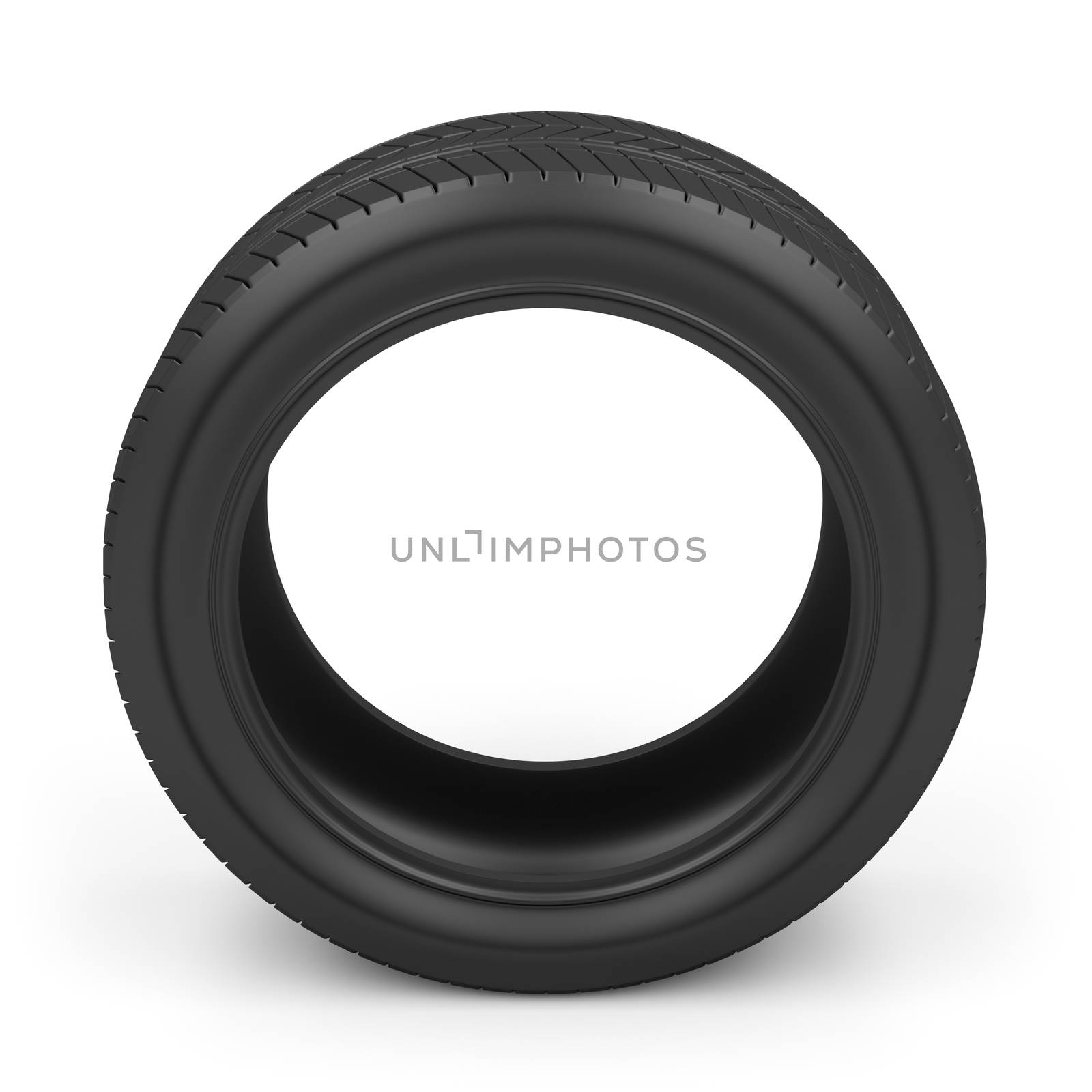 Automobile tire on white background