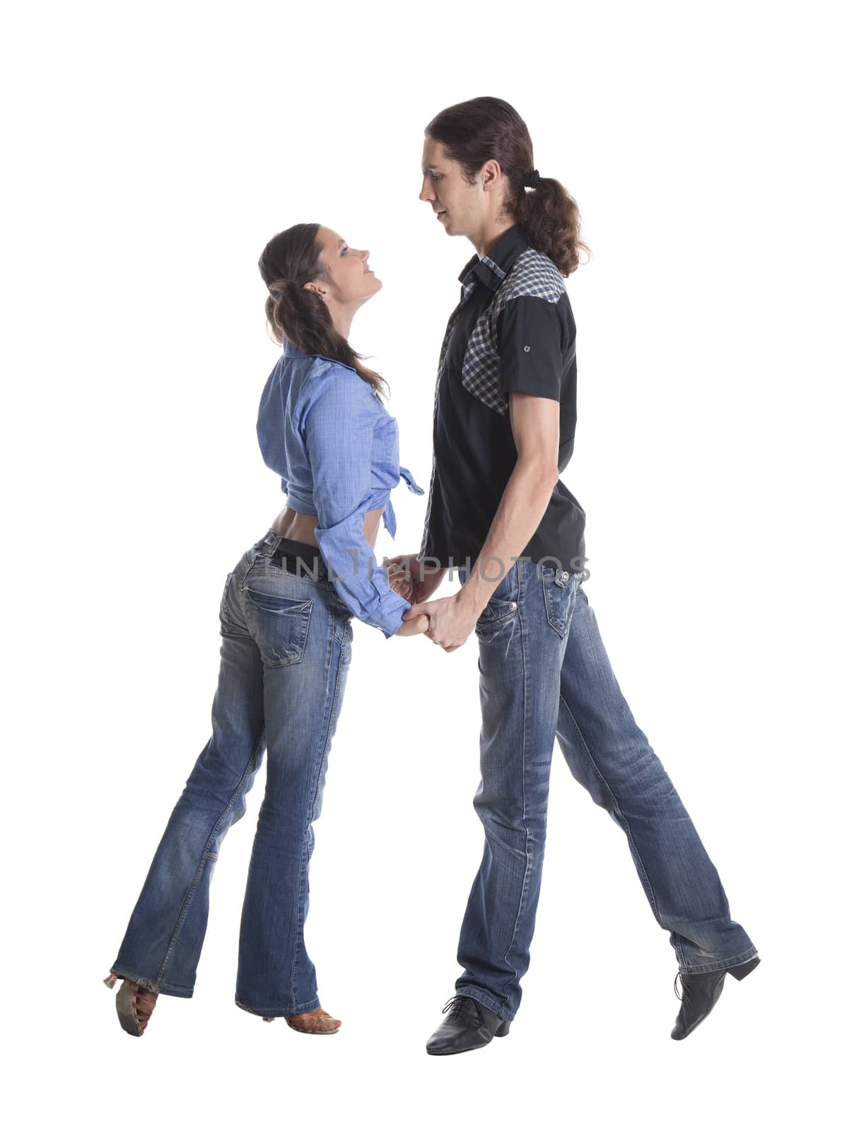 Dancing couple isolated over white background