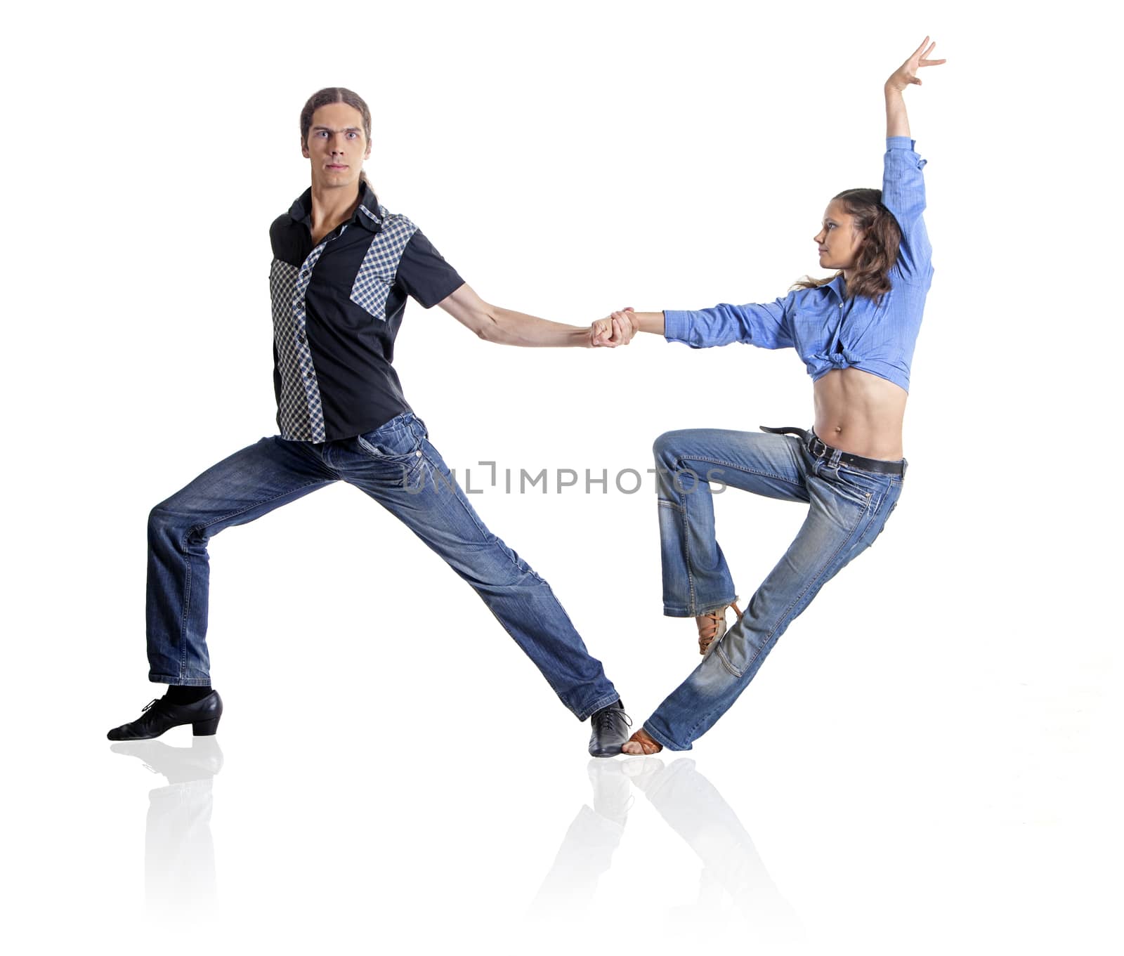 Dancing couple isolated over white background