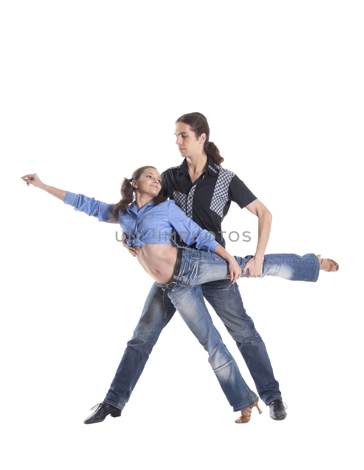 Dancing couple isolated over white background