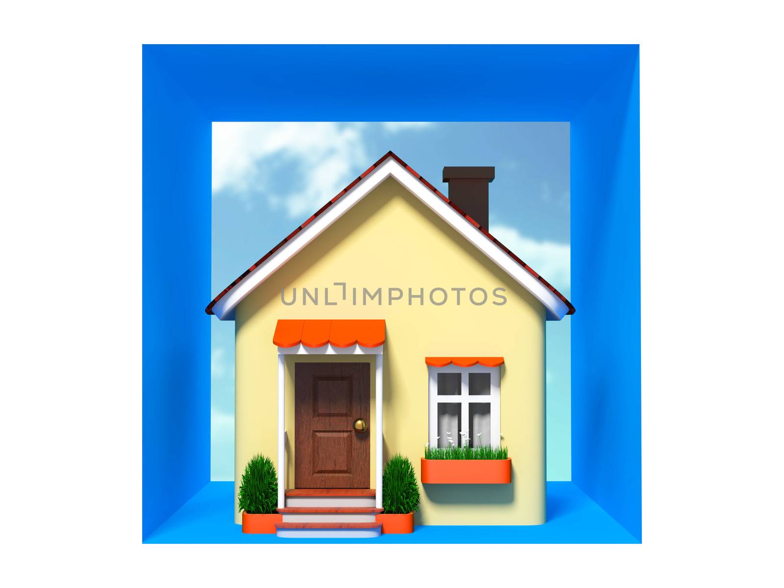 Toy house on sky background in the square by Lixell