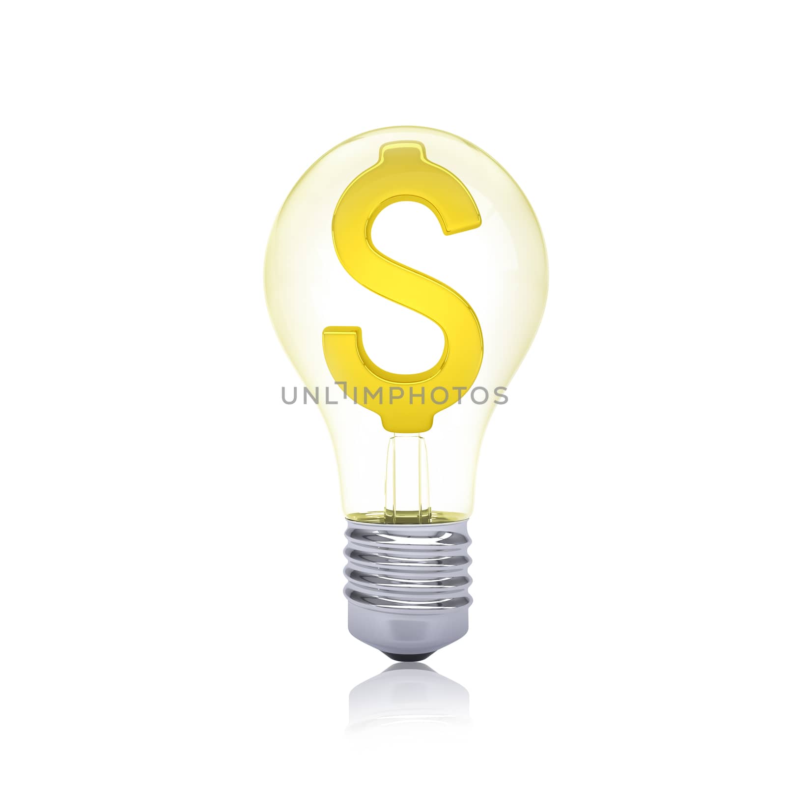 Gold dollar sign inside the bulb by cherezoff