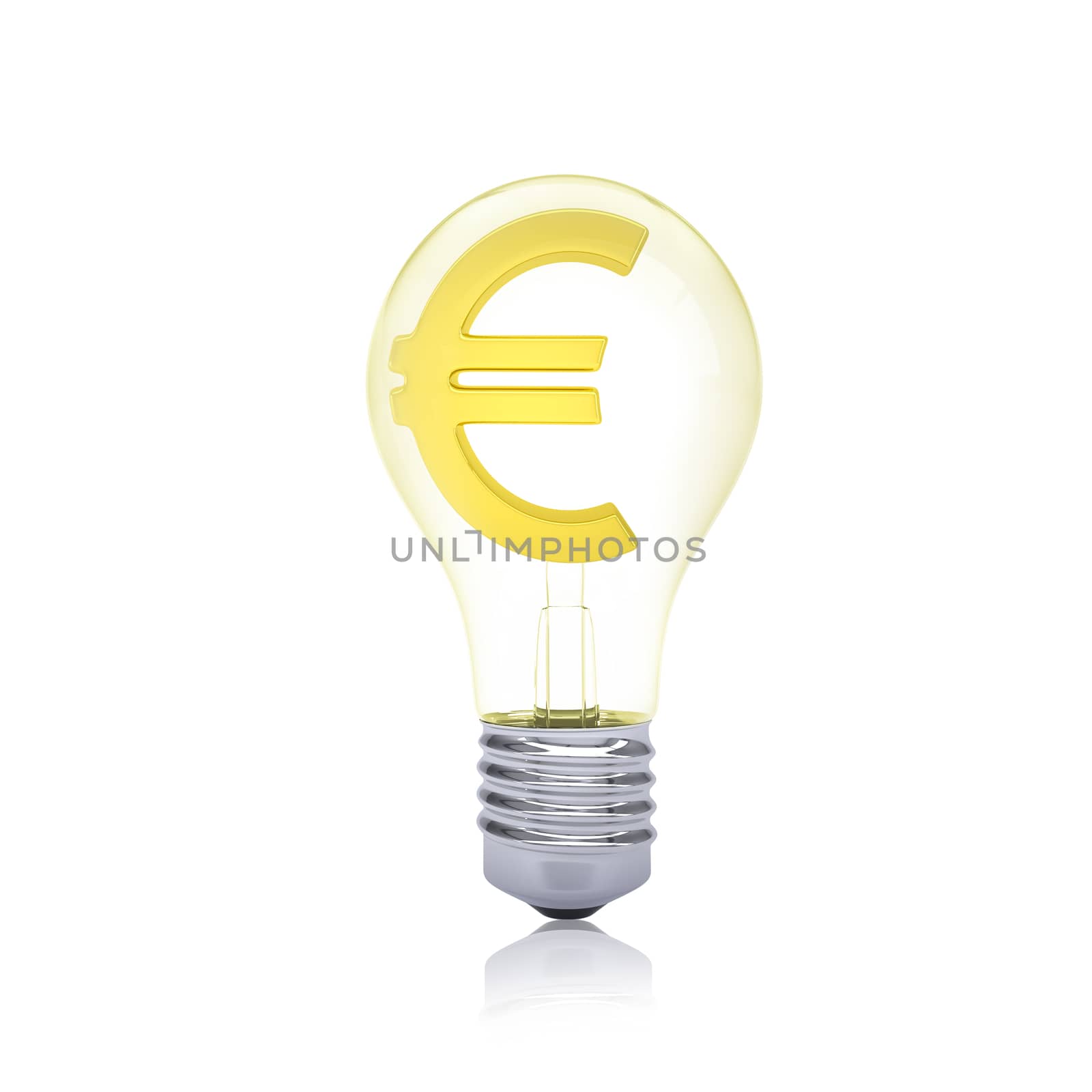 Gold euro sign inside the bulb. Business concept