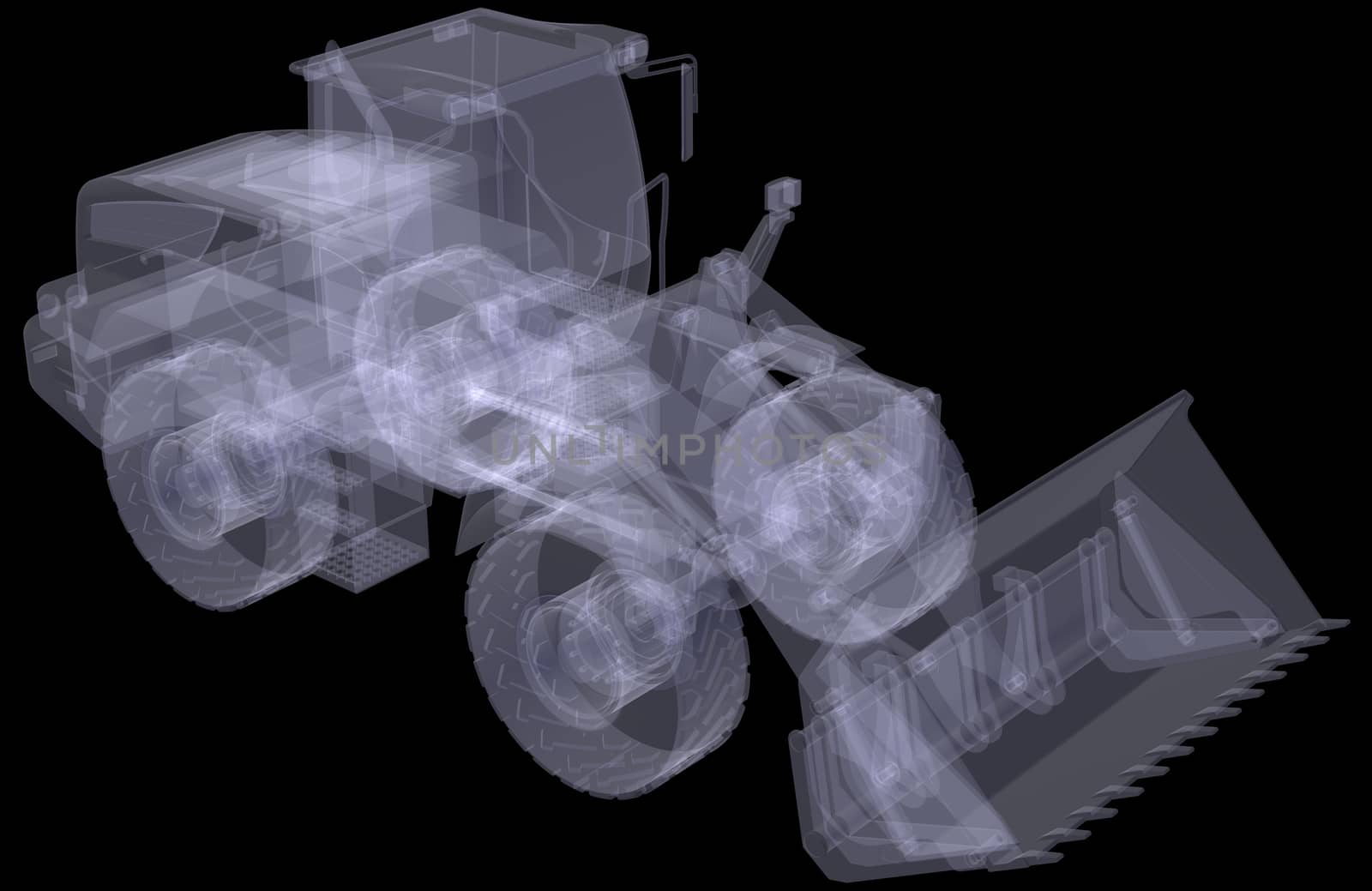 Wheel loader. X-ray render by cherezoff