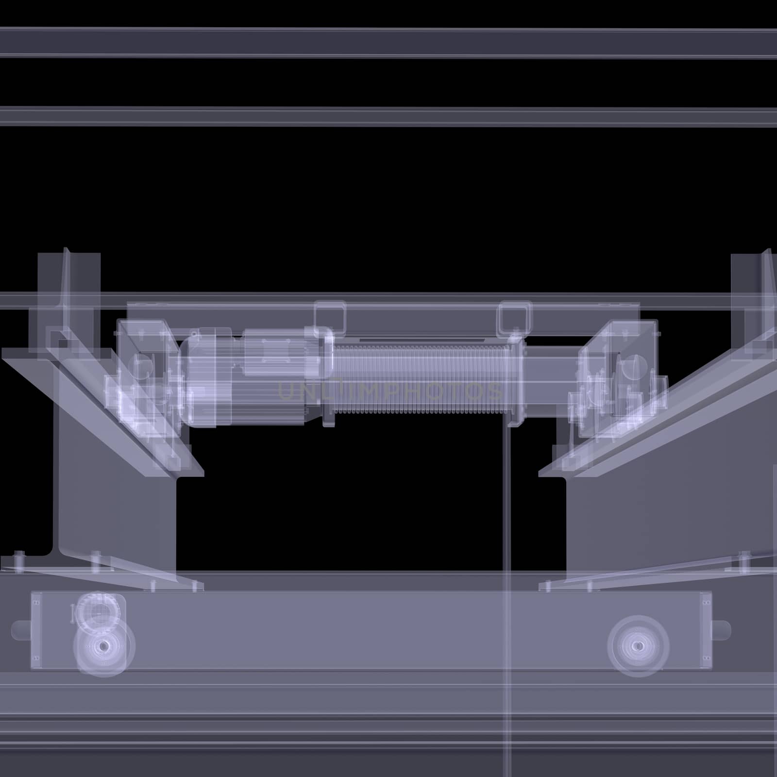 Electric hoist. X-ray render on the black background