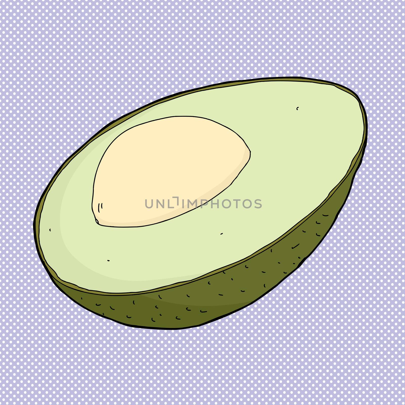 Hand drawn avocado slice with seed and skin