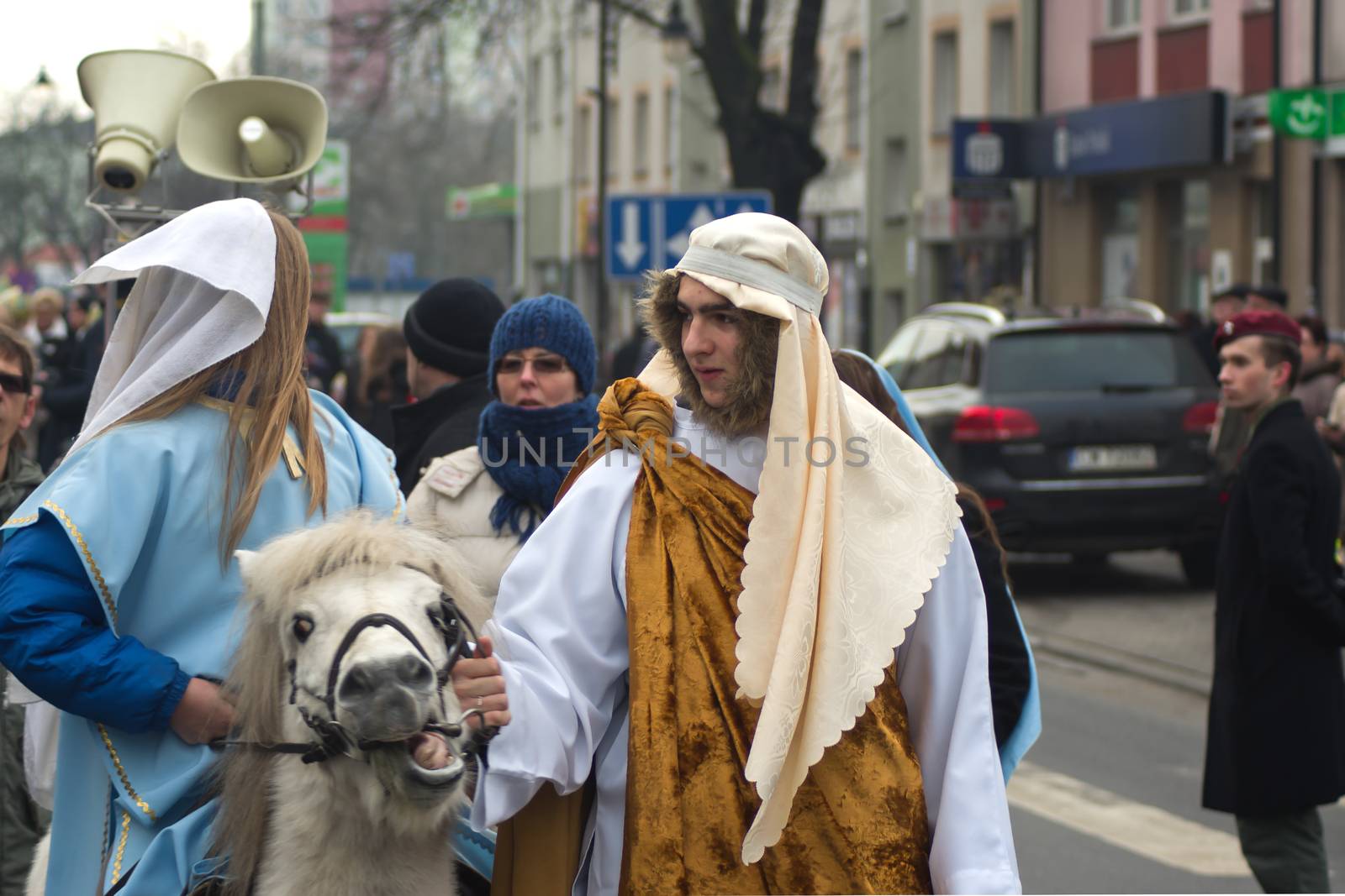 Wloclawek, Poland - January 6, 2014: Catholics celebrate Epiphany or Three Kings’ Day in a street procession