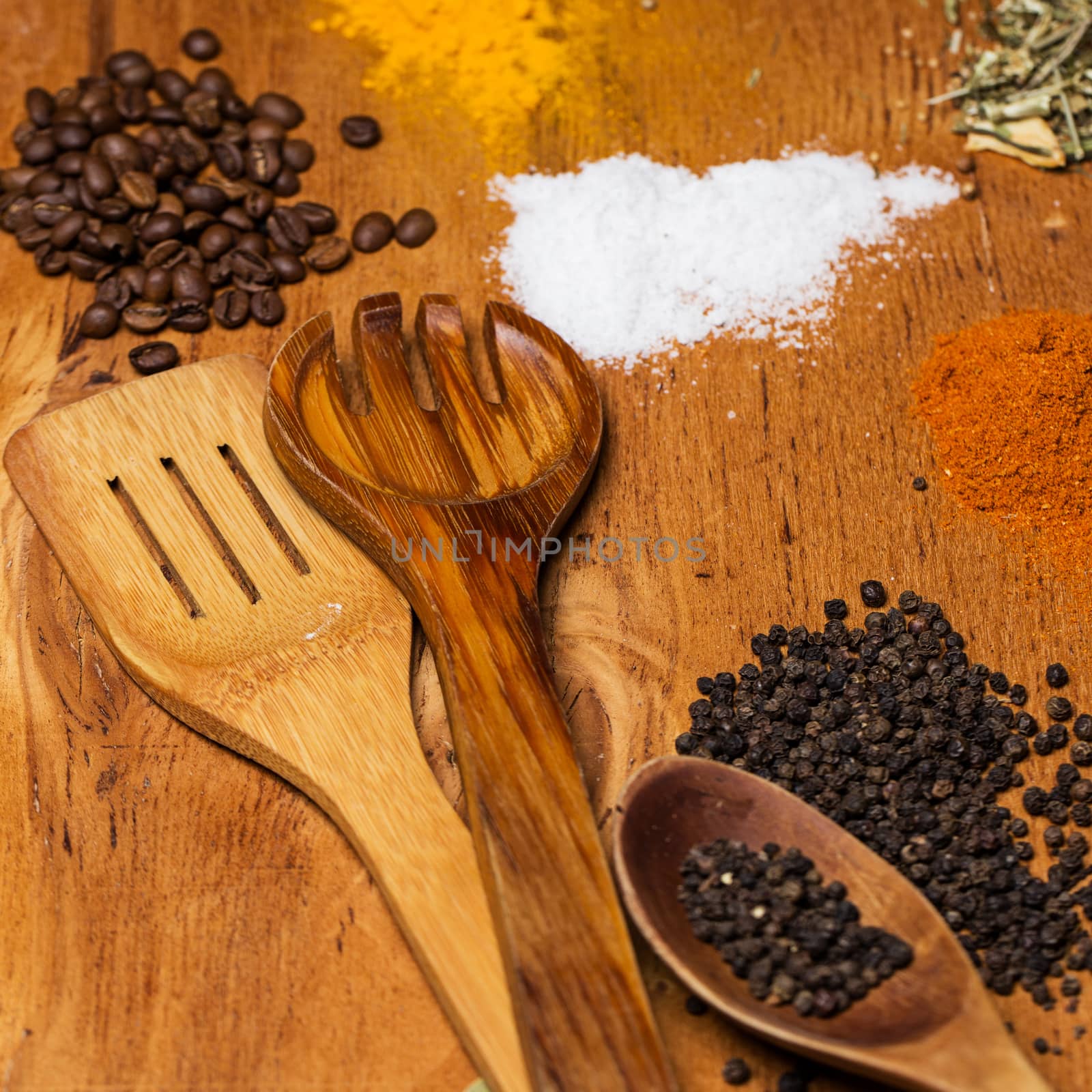 Spices. Heap of various spices on the table