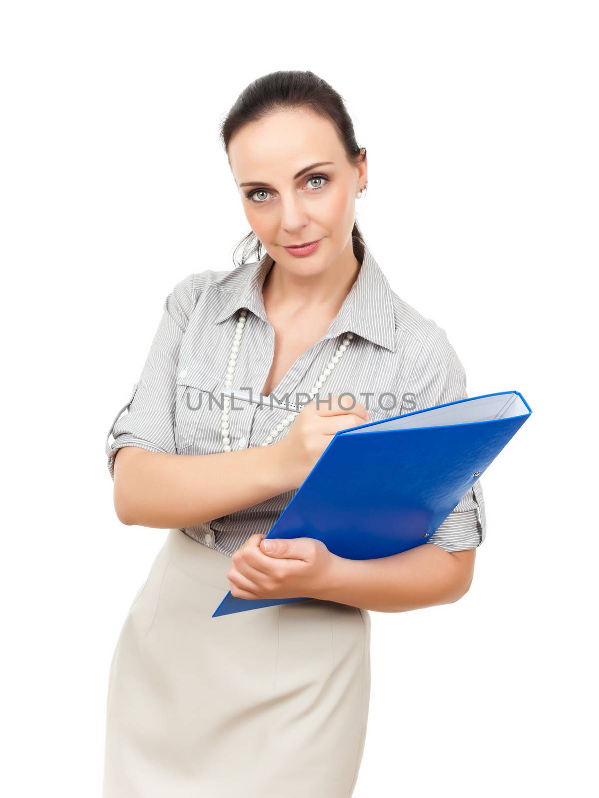 business woman with a blue binder by magann