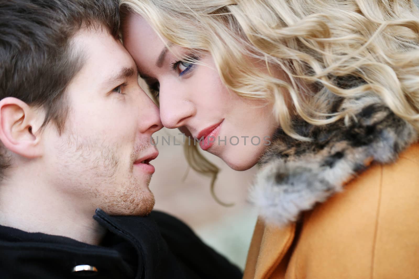 Autumn. Cute couple on the street