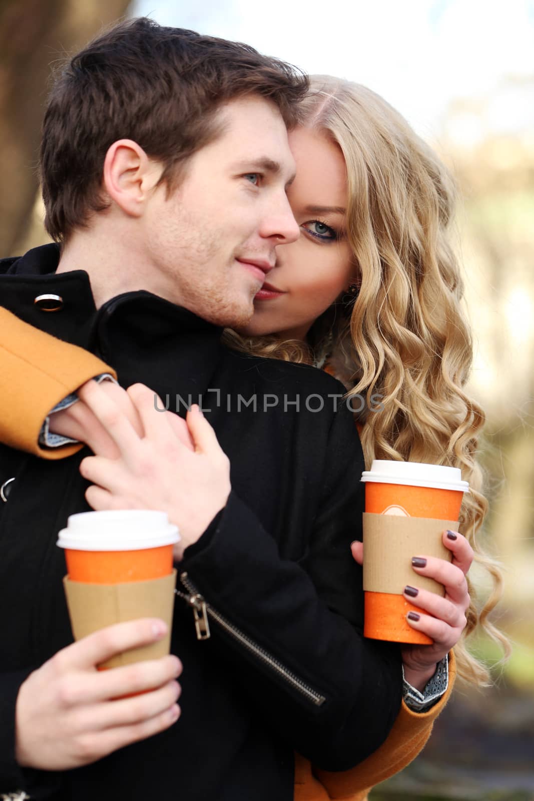 Autumn. Cute couple on the street