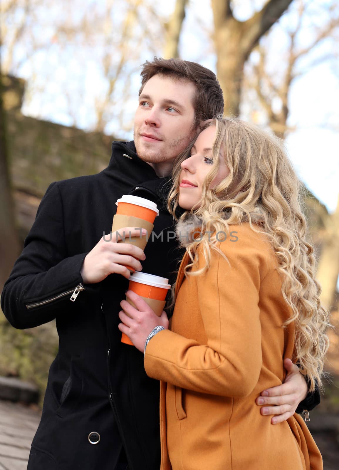 Autumn. Cute couple on the street