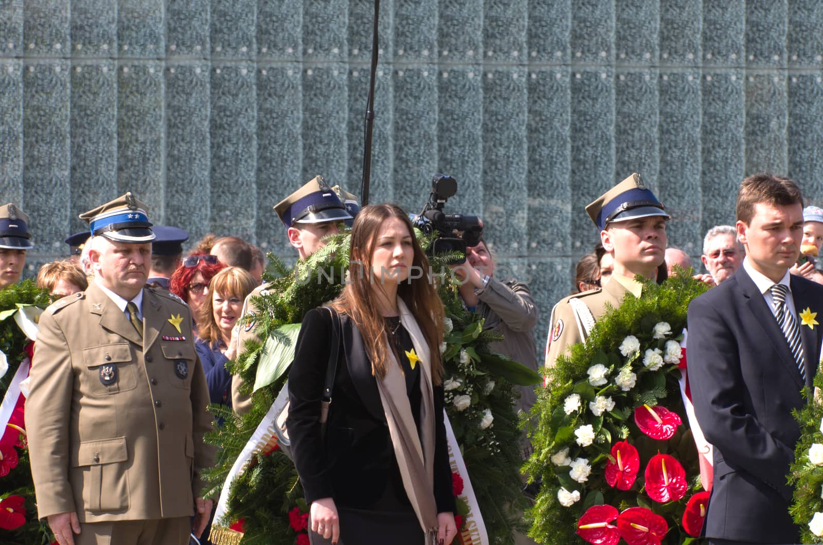 Warsaw, Poland – April 19, 2014: Celebration of the 71 anniversary of the Warsaw Ghetto Uprising. Wreath laying ceremony.