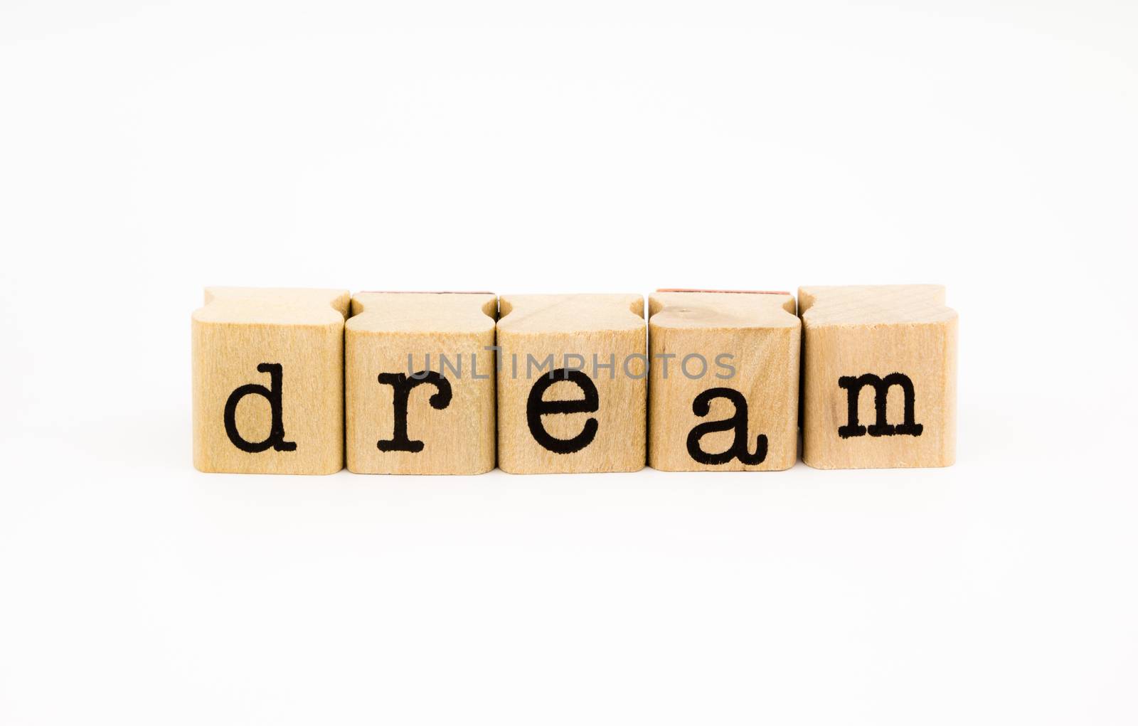 closeup dream wording isolate on white background